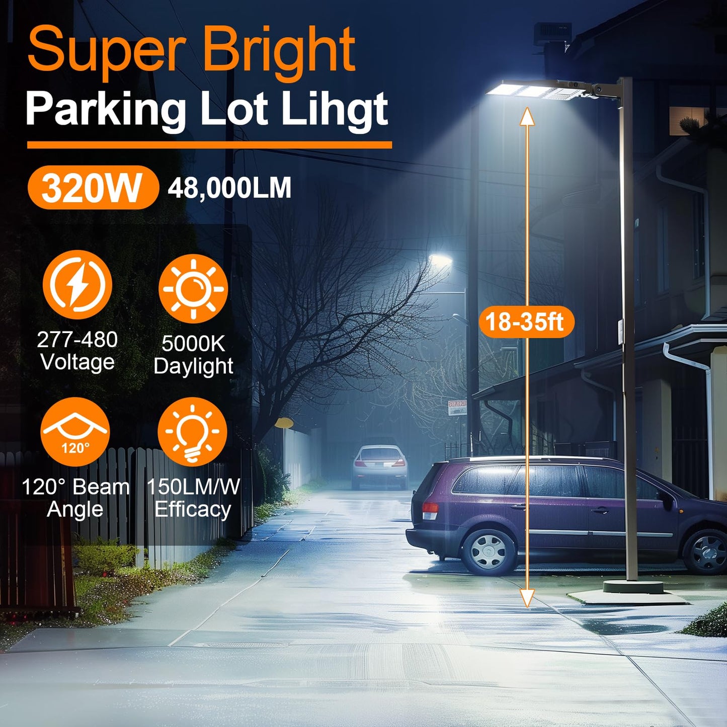 ADUB 4 Pack 320W LED Parking Lot Lights with Photocell, 48000LM ETL Listed LED Shoebox Pole Fixture Adjustable Arm&Slip Fit Mount, 5000K IP65 Commercial Area Street Flood Lighting, AC 277-480V