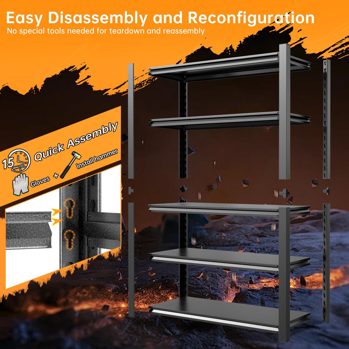 Welfiya 72" H Garage Shelving,5-Tier Heavy Duty Shelving Unit,3000LBS Adjustable Metal Storage Shelves,Storage Rack Units for Industrie,Shed,Warehouse,Basement,Black,47.3" W x 23.6" D x 72" H