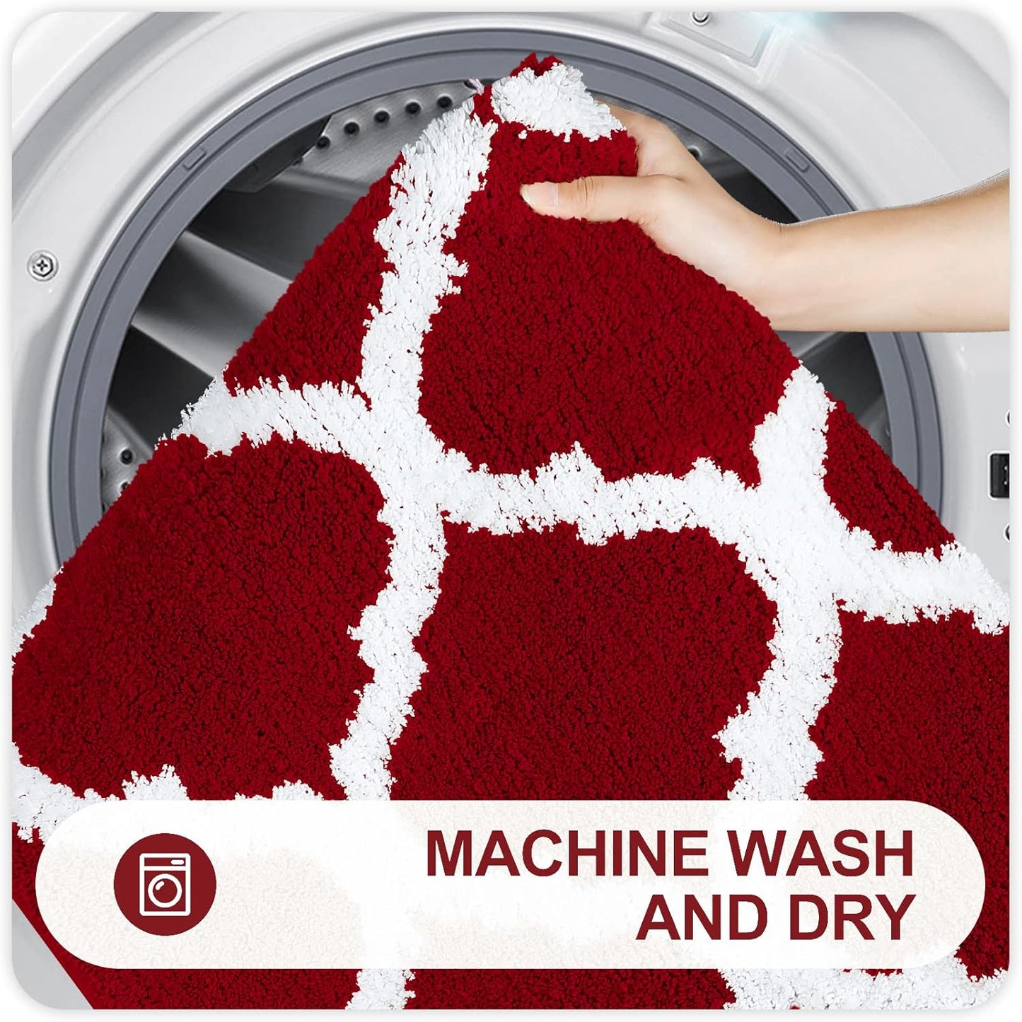 OLANLY Bathroom Rugs Set - Non-Slip Microfiber Bath Mat & U-Shaped Toilet Rug - Burgundy (30"x20" + 24"x20")