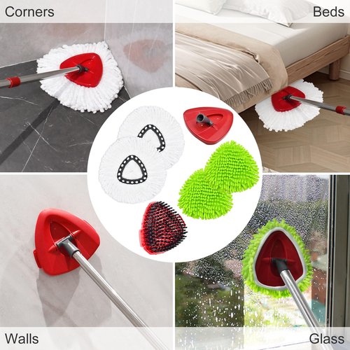 Hezane 4PCS Mop Heads Replacements for OCedar, 1PCS Scrub Brush and 1PCS Spin Mop Base Compatible with Ocedar EasyWring 1 Tank System, Dry and Wet for Cleaning All Hard-surfaced Floors