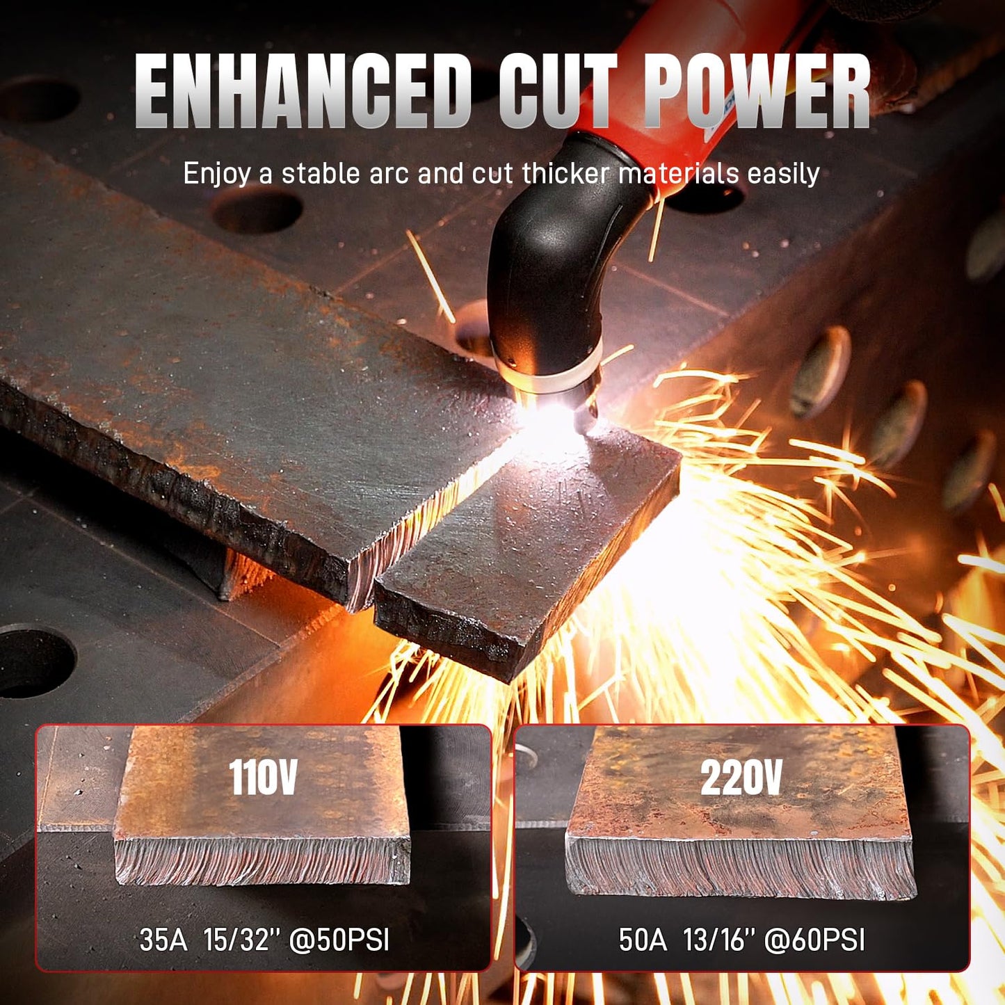 ANDELI Plasma Cutter Non-Touch Pilot Arc ，Larger LED Display 50A Plasma Cutter Machine，3/4''Maximum Cut Heavy Duty，110/220V Dual Voltage With ECO Mode，Expanded Plate Cutting,Rust Removal,PT/2T/4T