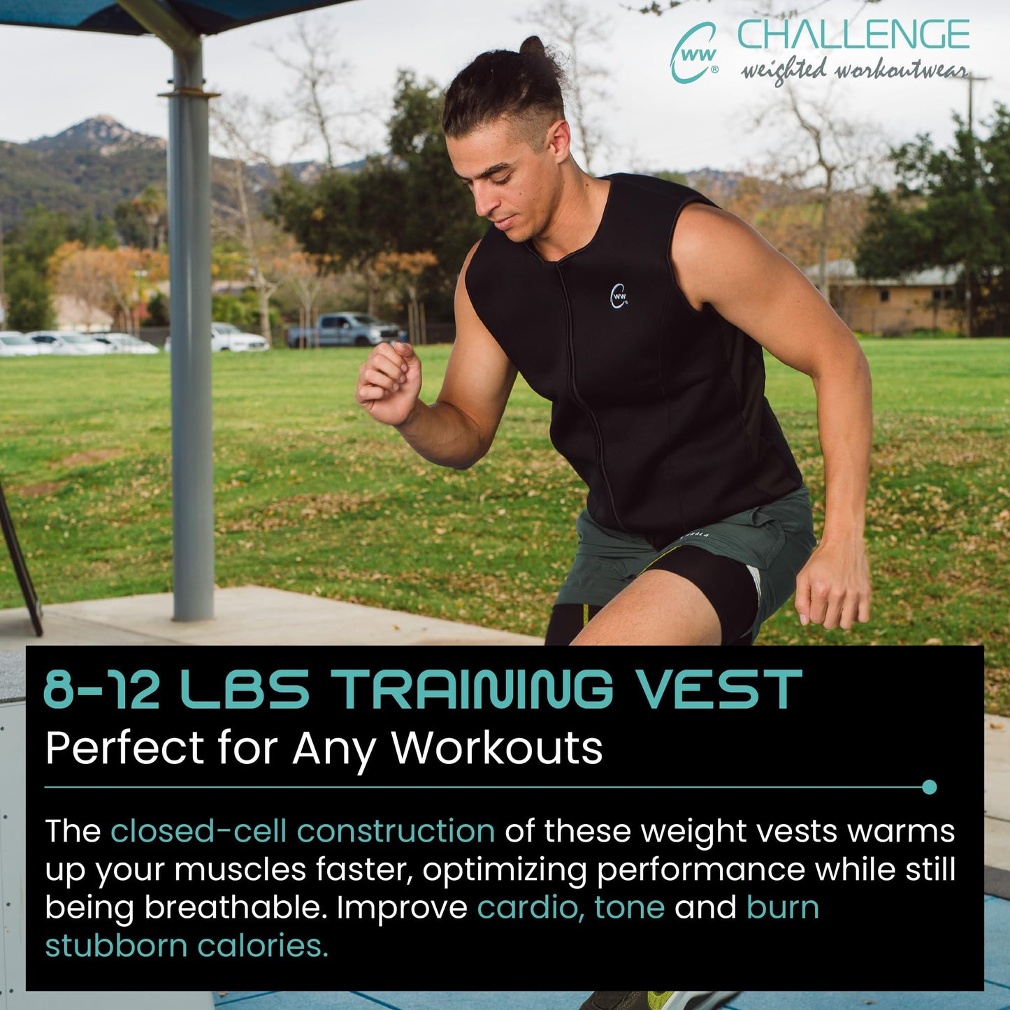 Challenge Weighted Workoutwear - Weighted Workout Vest, Compression Weighted Fitness Pro Vest, Strength Training Weight Vests with ⅛’ Thick Weights, Weight Vest Holds Up to 16 Lbs, Large