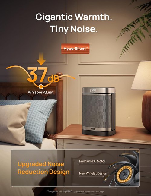 DREO 1500W Portable Electric Space Heater - PTC Ceramic with Remote, 70° Oscillation & 12H Timer