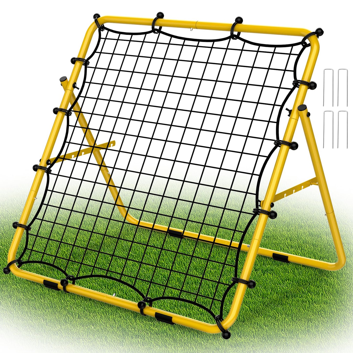 LIANTRAL Baseball Rebounder Net, Adjustable Bounce Back Trainer for Soccer, Volleyball, Softball, Portable Folding Rebounder for Passing & Shooting Practice, Volleyball Rebound Net for Kids, Yellow