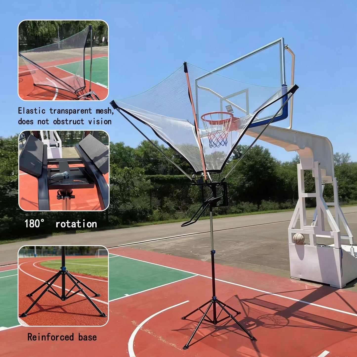 Basketball Rebounder 180° Rotating Universal Fit for All Rims, 86" Wide Net Return System, Portable Shooting High-Efficiency Training & Trainer for Solo Practice