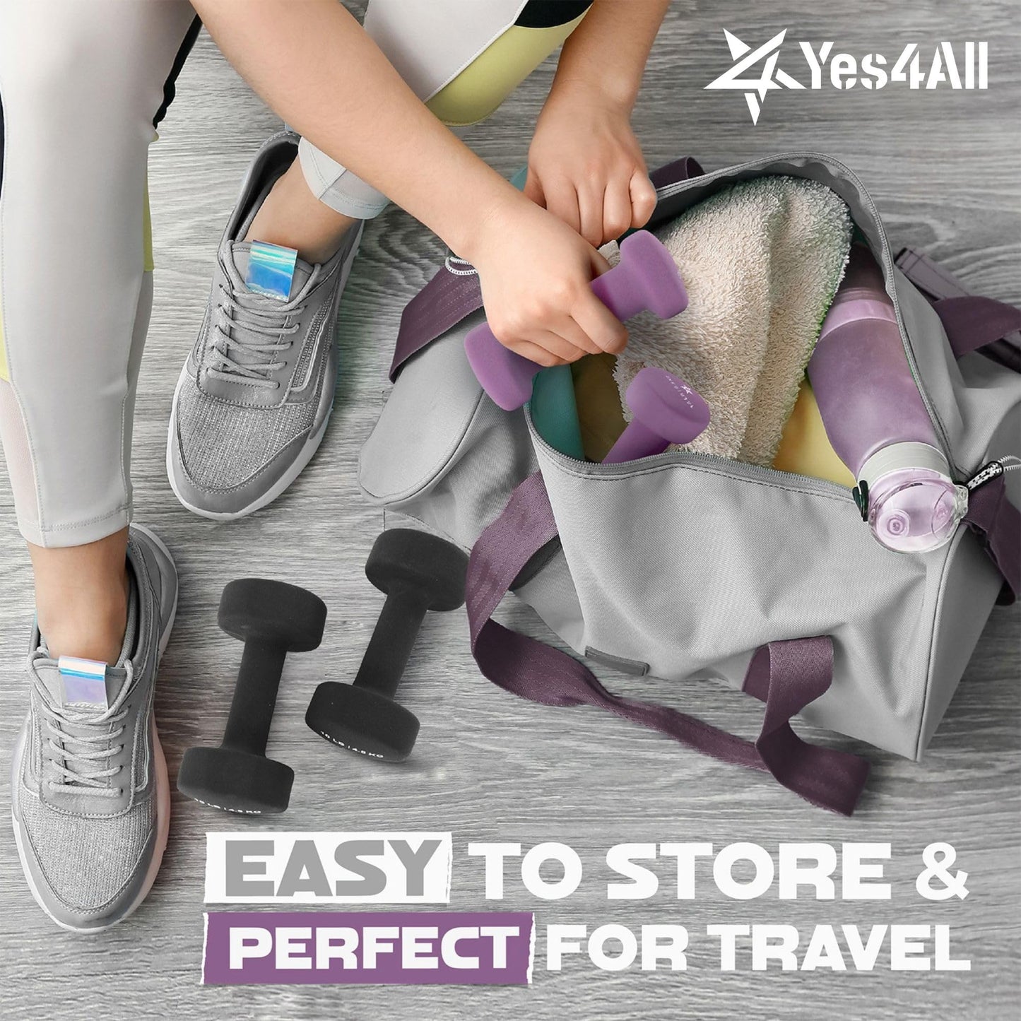 Yes4All Neoprene Coated Dumbbell Hand Weight Sets of 2 - Multiple Weight Options with 15 Colors, Anti-roll, Anti-Slip, Hexagon Shape, Purple, 2 lb Pair