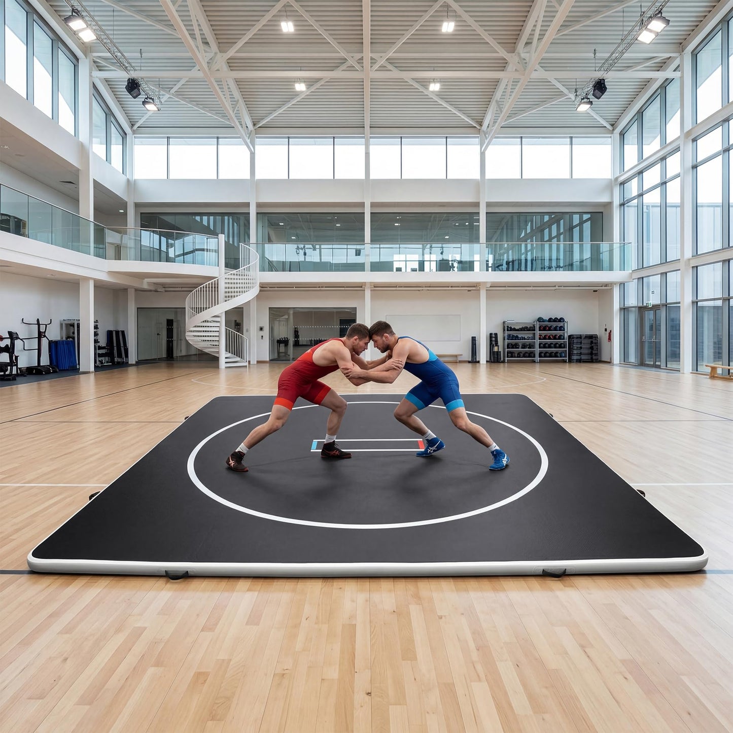 Fnova Inflatable Wrestling Mat 10x10 FT x 4 IN, PVC Portable Wrestling Mats for Home, 4" Thick Jiu Jitsu Mats with Circles for Wrestling, Martial Arts, Jitsu, BJJ, Boxing, MMA, Judo Indoor Outdoor Use