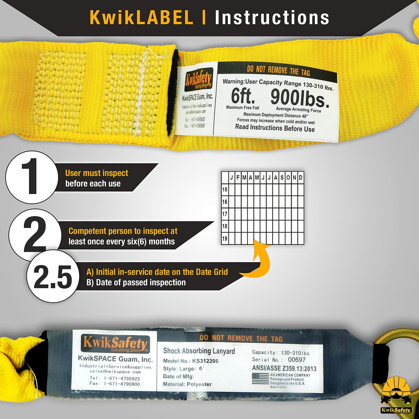 KwikSafety - Charlotte, NC - Python [KIT] Safety Lanyard + Safety Harness & Anchor/OSHA ANSI Fall Protection External Shock Absorber Construction Arborist Roofing Snap Rebar Hook Connector