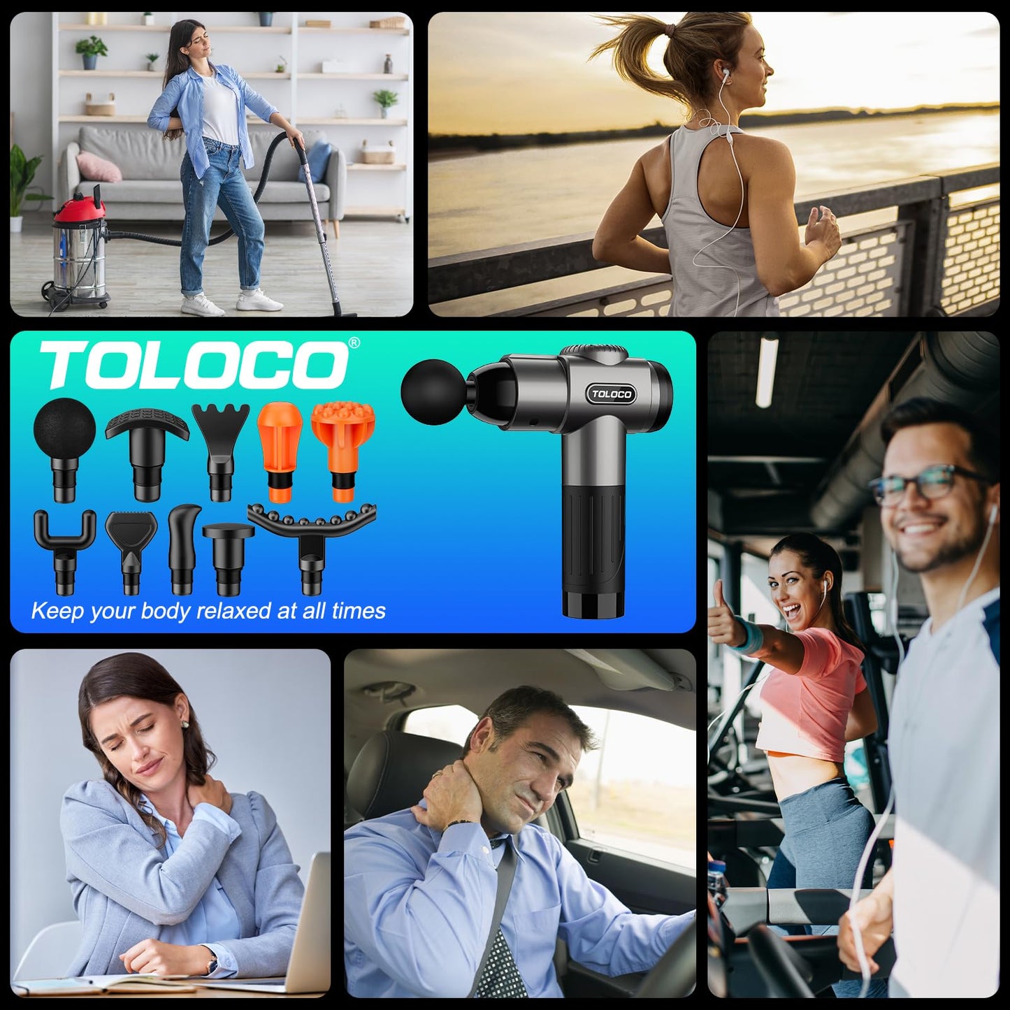 TOLOCO Massage Gun, Deep Tissue Back Massage for Athletes for Pain Relief, Percussion Massager with 10 Massages Heads & Silent Brushless Motor, Mothers Day Gifts, Grey