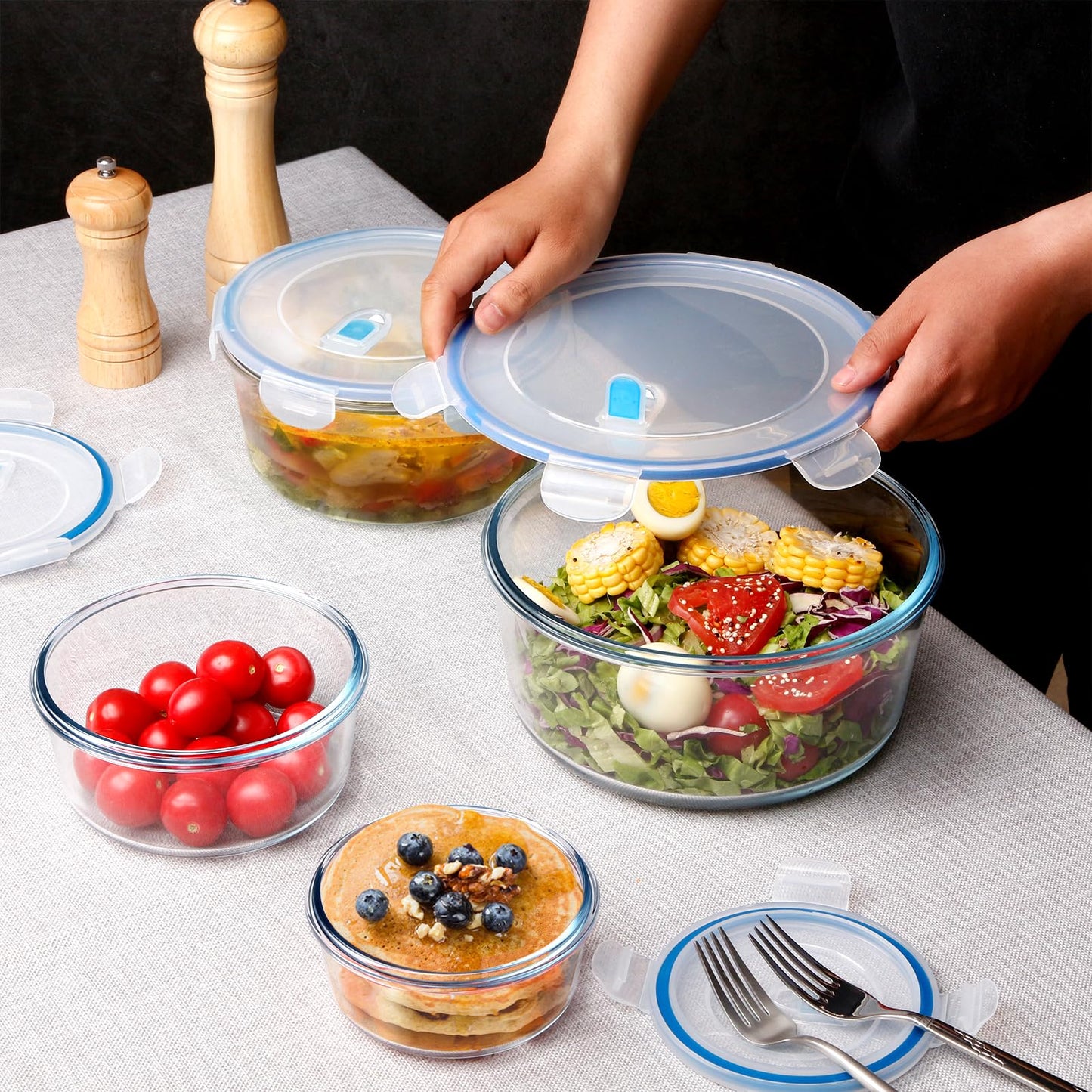 NUTRIUPS 2800ml/95oz Large Glass Food Storage Containers with Airtight Lids, 2.8L Rectangle Family Size Extra Large Bakeware Marinating Lock Baking Dish Container Glass Bowls