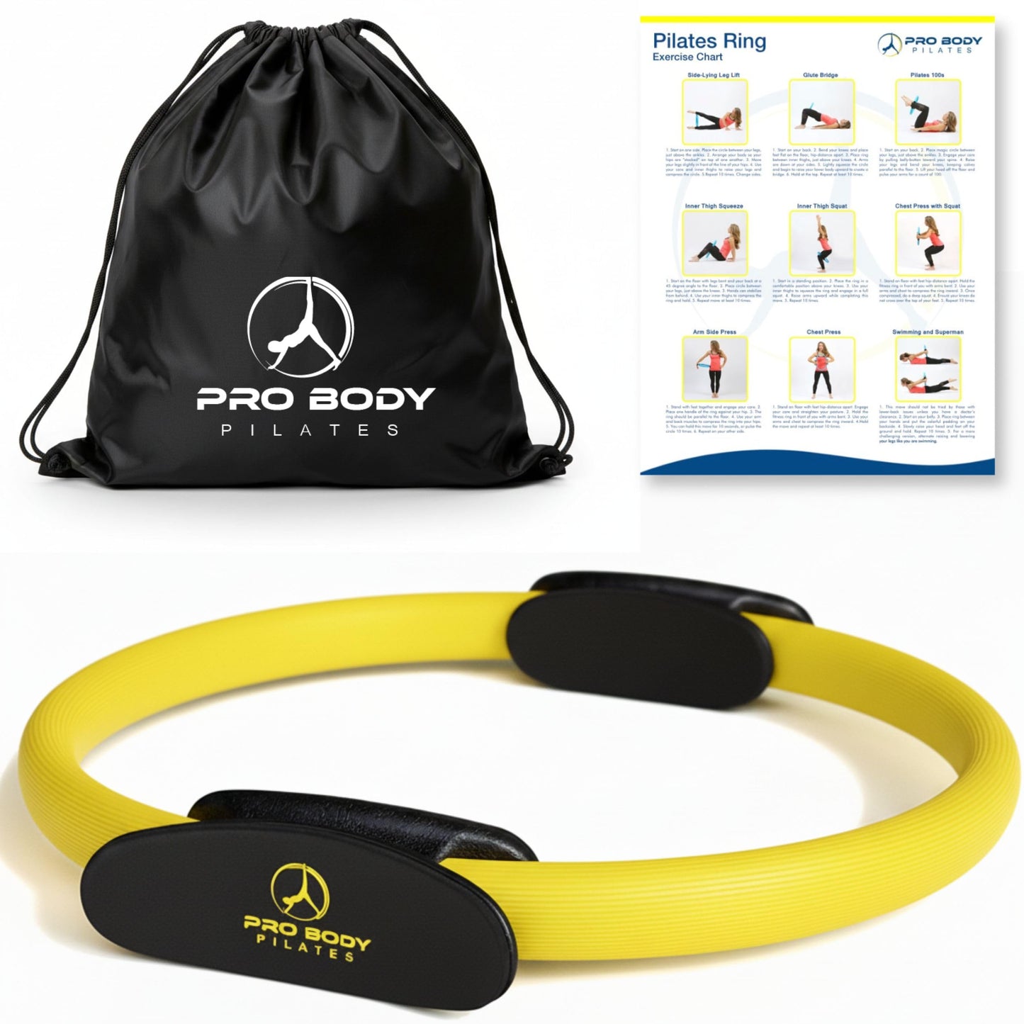 ProBody Pilates Fitness Circle – 14 Inch Pilates Ring for Yoga and Other Workouts, Focusing on Toning Inner Thighs, Arms, Core and Back, at Home Pilates Equipment (Yellow)