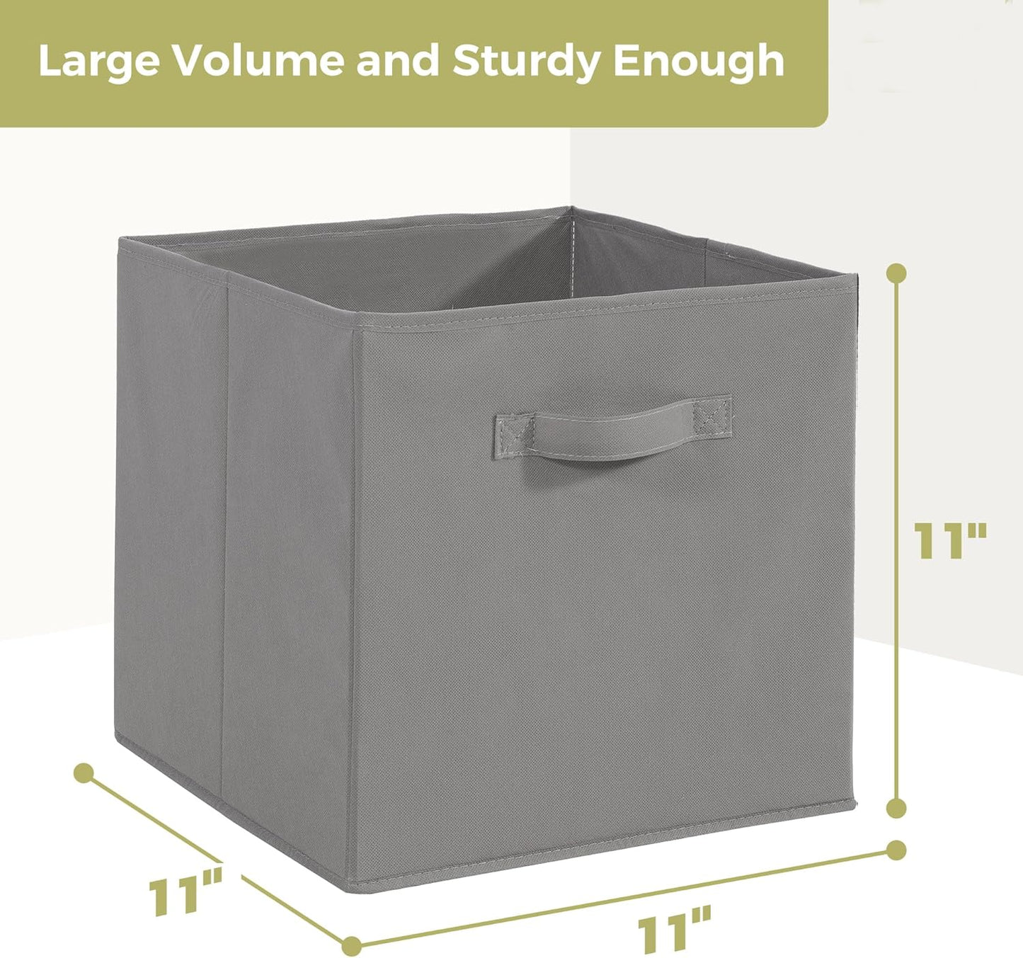 Skiennix 11x11 Storage Bins - Set of 3 Collapsible Fabric Organizers with Handles | Grey
