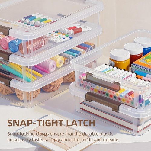 Citylife Plastic Storage Bins - 3 PCS Clear Latching Containers for A4 Paper & Document Organization