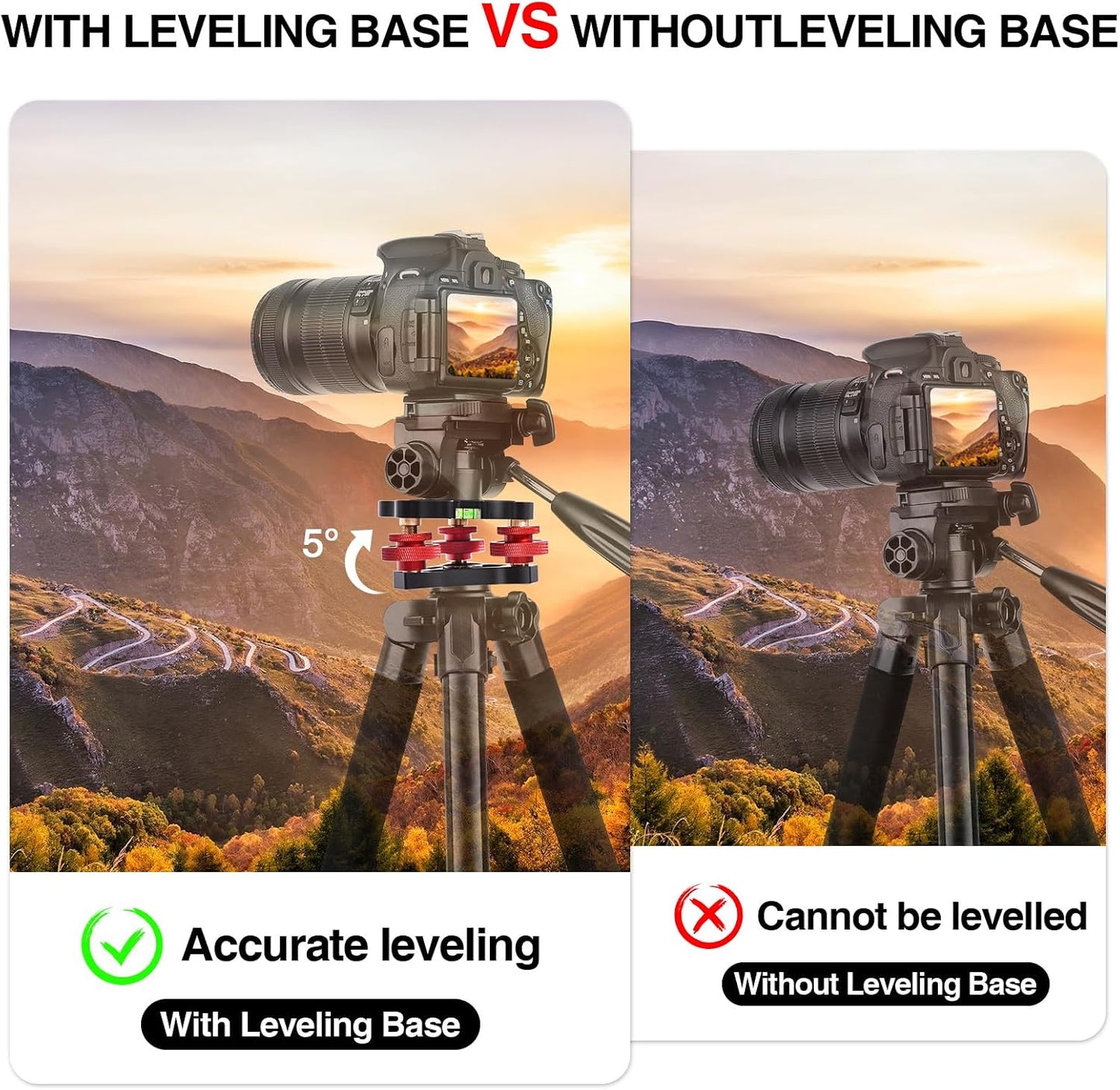 yqlbgprj Leveler,3/8Thread,+/-5Precise 3axis Head,LP642026 Tripod Leveling Base,Camera Head Angle