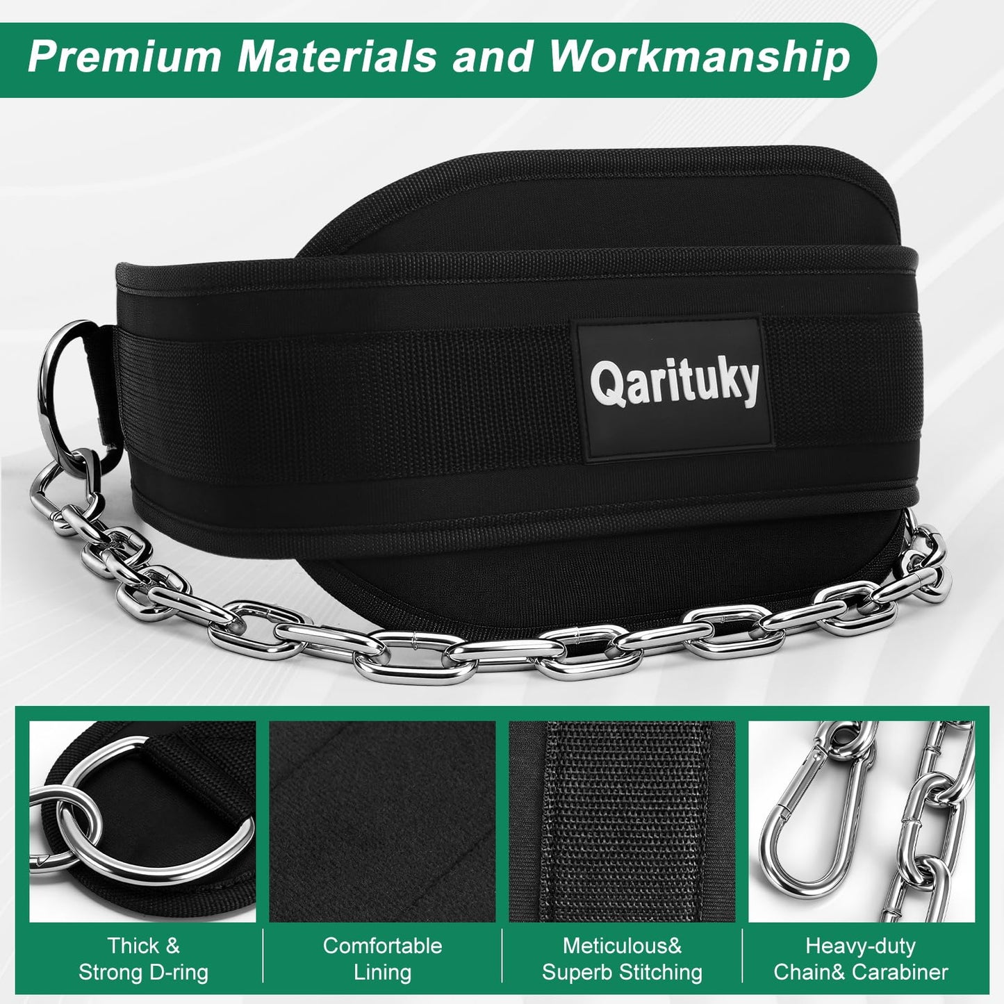 Qarituky Dip Belt, Professional Weight Lifting Belts with 38 IN Steel Chain, Reliable & Durable Weight Belt for Men, Heavy Duty Weightlifting Belts for Pullups, Squats, Dips, Weight Lifting