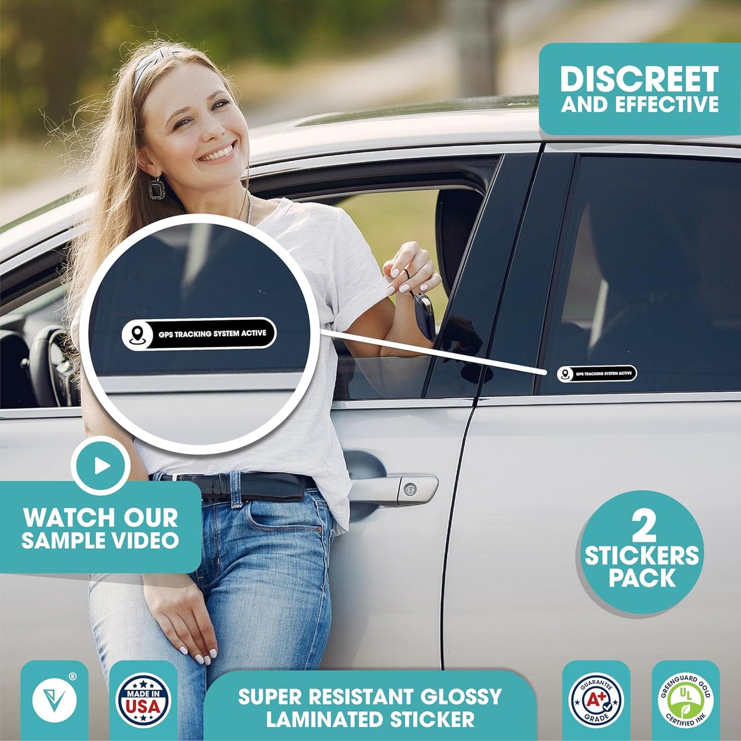 2 Pack 5x1 Inches Small GPS Tracking System Stickers | GPS Active Sign for Cars | Car Window Sticker Sign | Glossy
