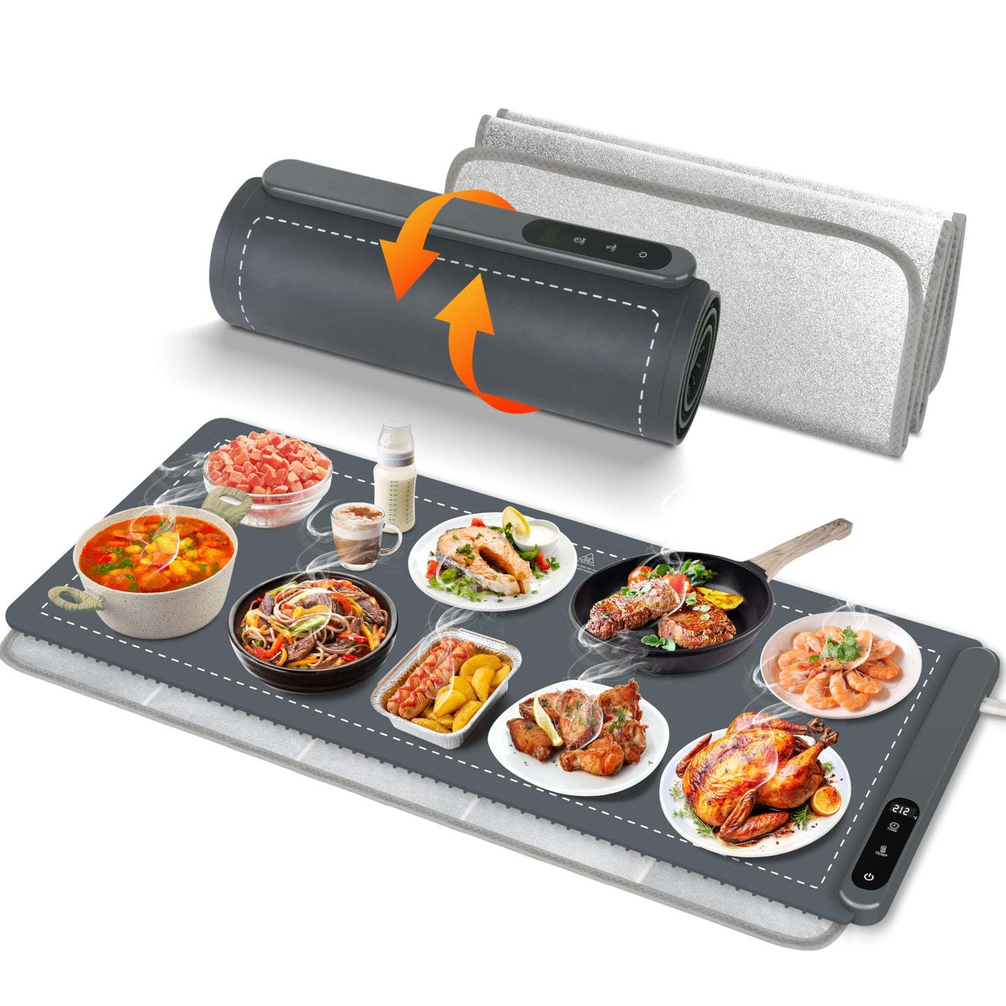 OcePor Warming Mat for Food,(XXL 36"x16") Electric Warming Tray,Extra Large Food Warmer Mat,Warming Pads for Food,Portable Heating Mat for Buffet,Parties,Buffets Party (Gray + Heat Insulation Pad)