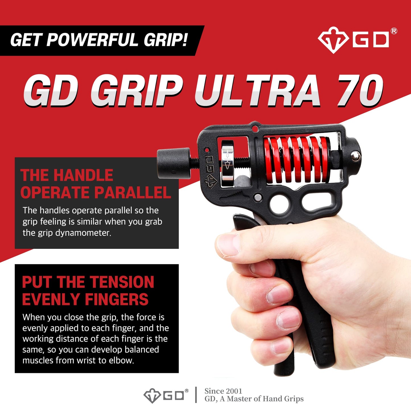 GD GRIP ULTRA 70 (44~154 lb) Hand Grip Strengthener, Adjustable Hand Strength Trainer Hand Gripper Wrist Forearm Trainer Arm wrestling Exerciser for Athlets