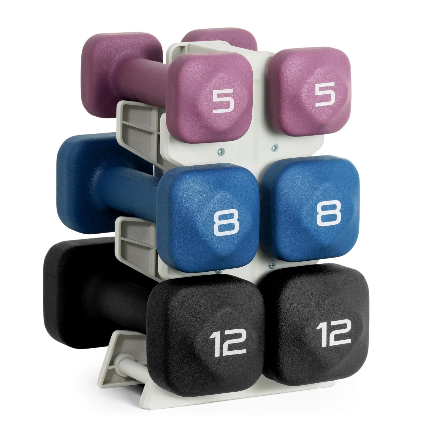 Tone Fitness 50 LB Neoprene Dumbbell Set with Storage Rack – Non-Slip, Anti-Roll Hand Weights for Home Gym Workouts - Mixed Colors | Purple, Blue and Black