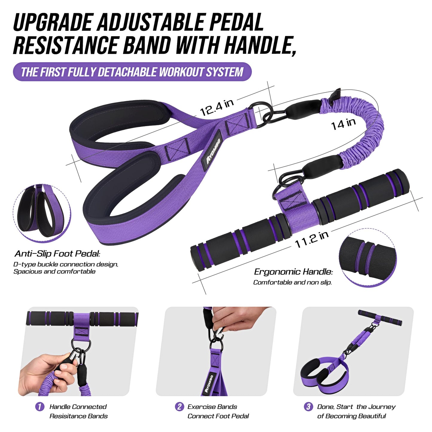 Ayombo Upgrade Pedal Resistance Band with Handle, Adjustable Tube Foot Pedal Device Puller Exercise Bands, for Abs Arm Leg Waist Workout, Core Pilates, Sit Up Fitness Equipment for Full Body Training