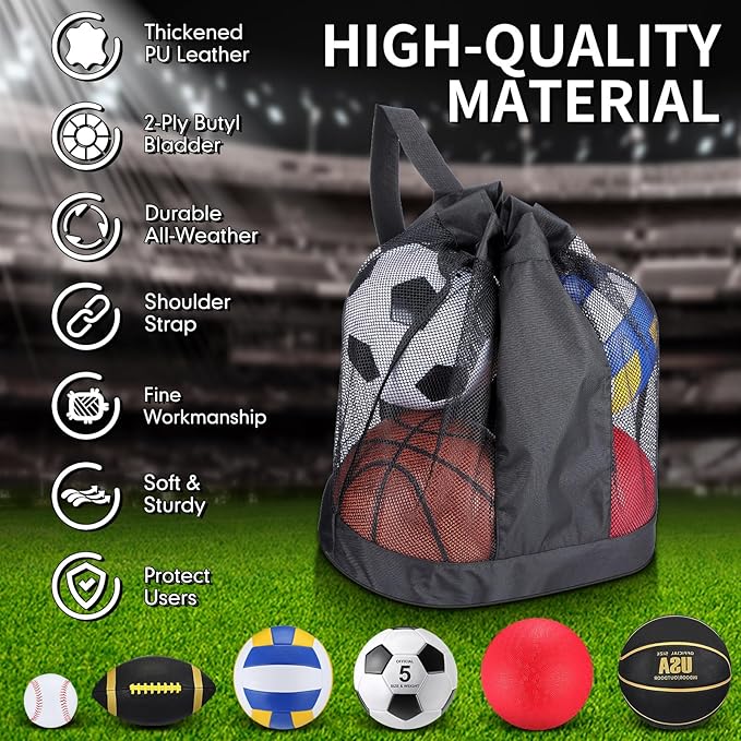 Leyndo 18 Pcs Sport Balls Bulk Set Basketball Football Volleyball Soccer Playground Baseball with Sport Equipment Bag Pump for Outdoor Indoor Practice Gift