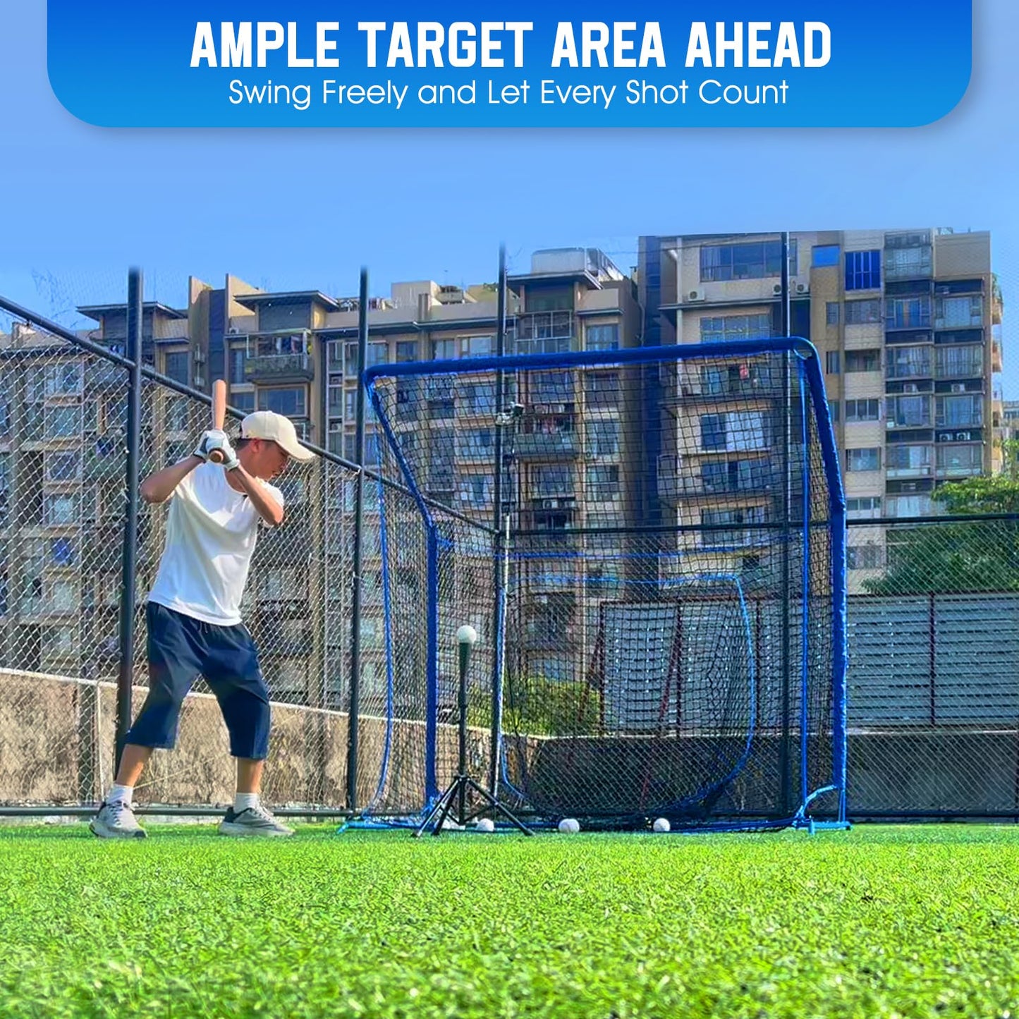 Baseball Softball Net with Blocking System, 7x7FT Practice Cage for Batting/Pitching/Fielding, Metal Frame with Elevated Base and Storage Bag for Backyard Outdoor Indoor