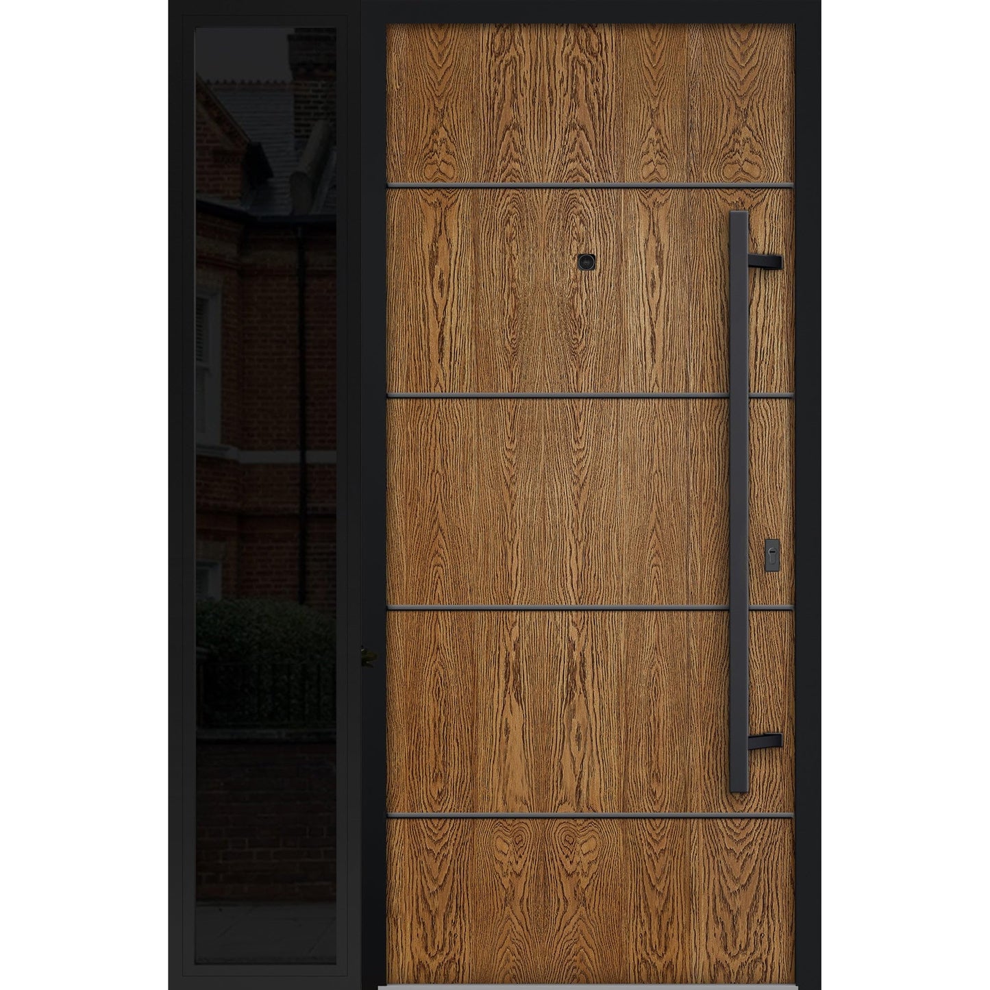 VDOMDOORS Front Exterior Prehung Steel Door/Deux 6683 Natural Oak/Side Exterior Window Sidelite/Entry Metal Modern Painted W36+16" x H80 Left Hand Inswing