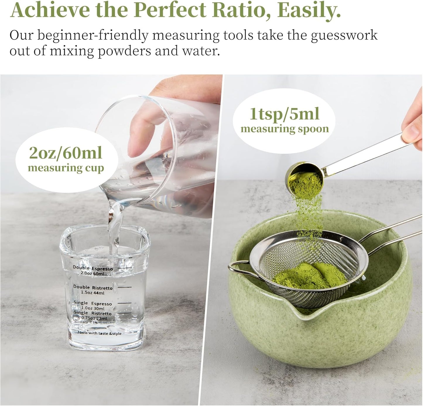 YIBO Matcha Whisk Set - Complete Ceramic Matcha Making Kit with Bamboo Whisk, Bowl & Tools | Mottled Green