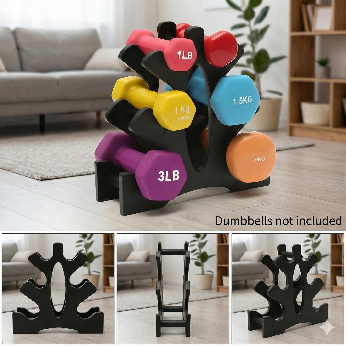 Dumbbell Rack Stand,3 Tier Dumbbell Weight Stand Weight Storage Organiser for Dumbbells Accessories Compact Weight Storage Solution for Home Gym Exercise,23x22.5x8.5cm(Dumbbells Not Included)