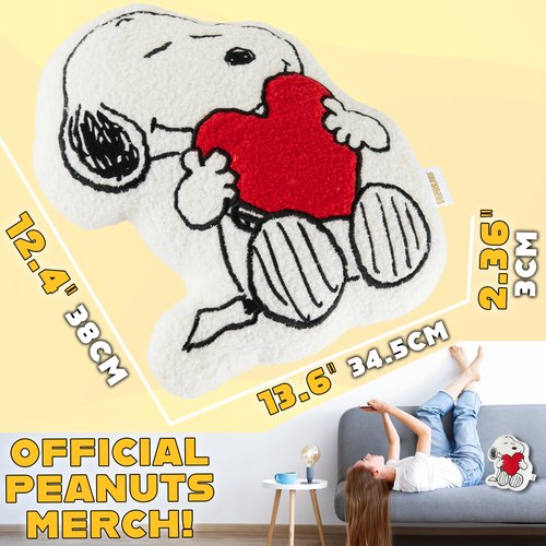 Get Trend Peanuts Snoopy Plush Cushion Pillow, Soft Plush Throw Pillow Cute Fluffy Cushion Bedroom Decor Cuddle Plushies, Gifts for Girls, Teens, Women (White Snoopy, L13.6 x W9.8)