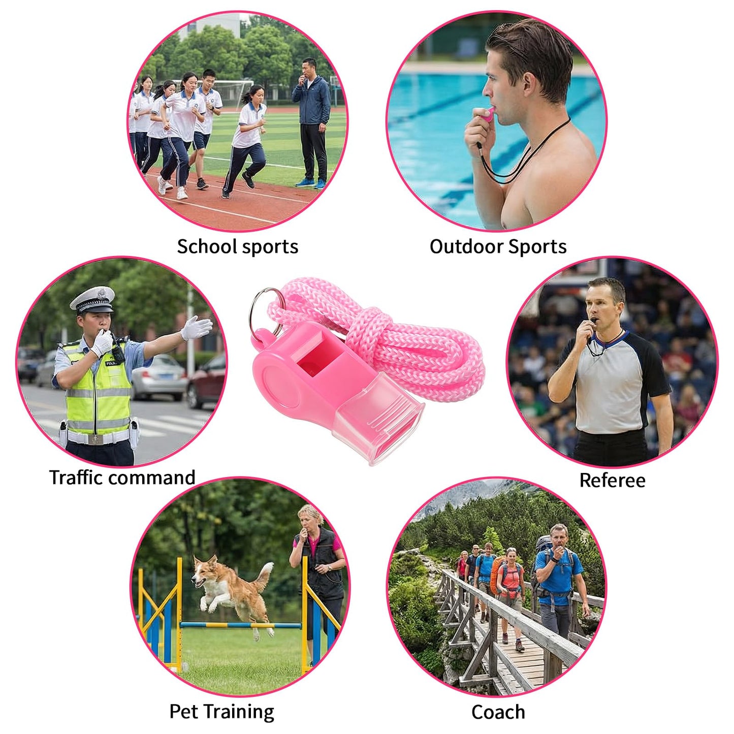 Aiyorse 4 Packs Pink Whistle with Lanyard, Loud Clear Crisp Plastic Coach Whistles for Sports Training Referee Lifeguard Emergency Outdoor Safety Soccer Football