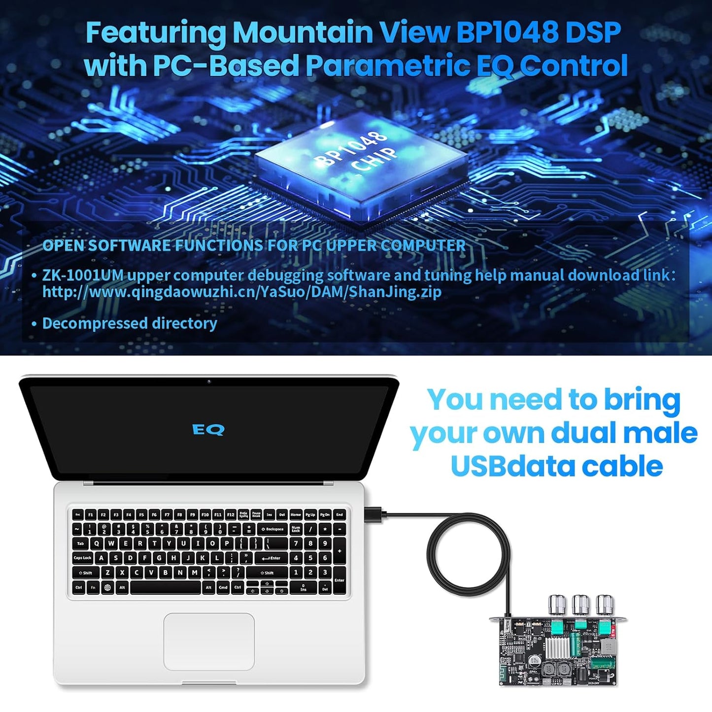 Beffkkip ZK-10001UM 5.3 100W (9-24V Bluetooth Amplifier Board, Mono Class D Power Amp with TWS Pairing, USB/AUX Input