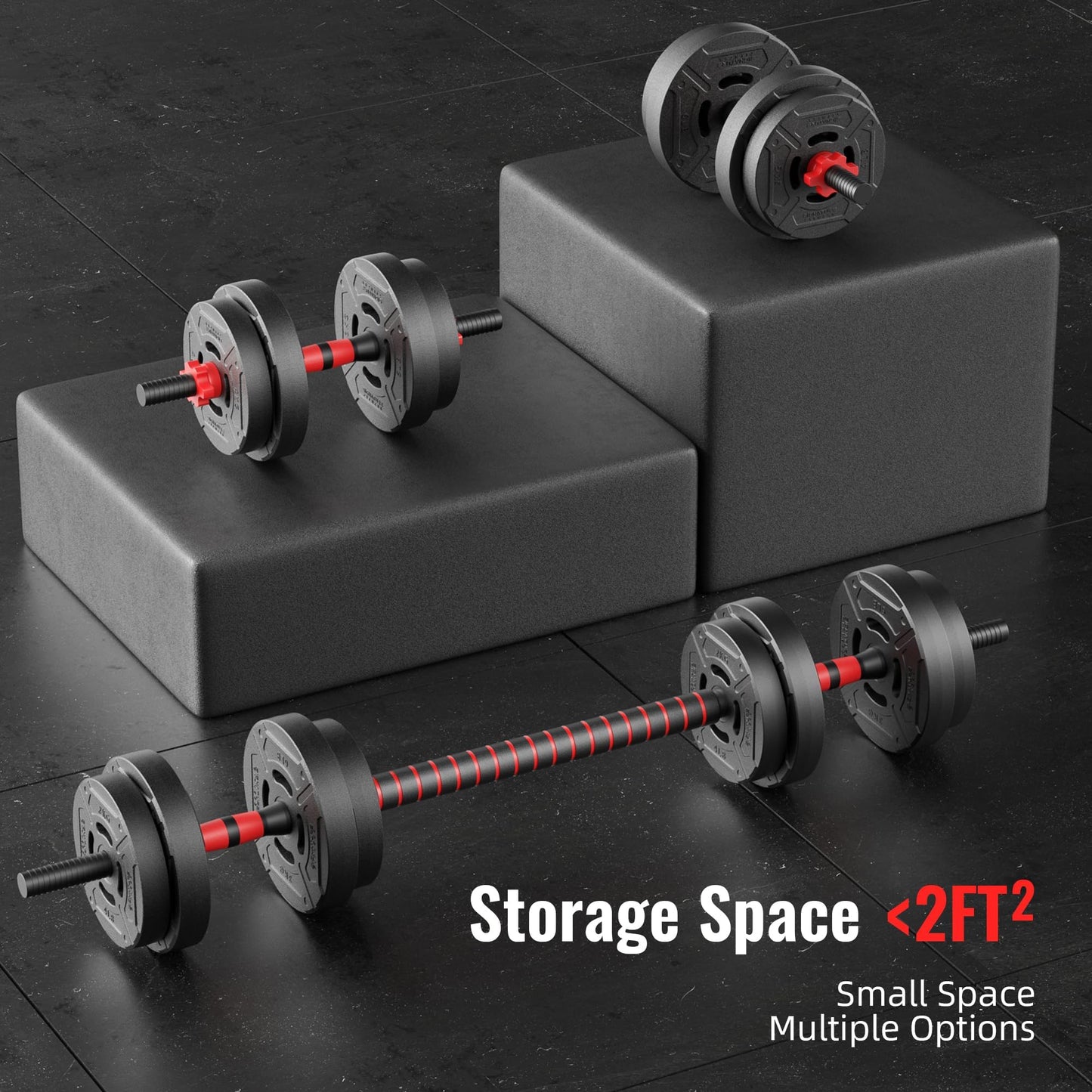 Fitvids Multi-Functional Changeable Dumbbell and Barbell Kettlebell Set with Adjustable Weights, 40LBS, 2-in-1