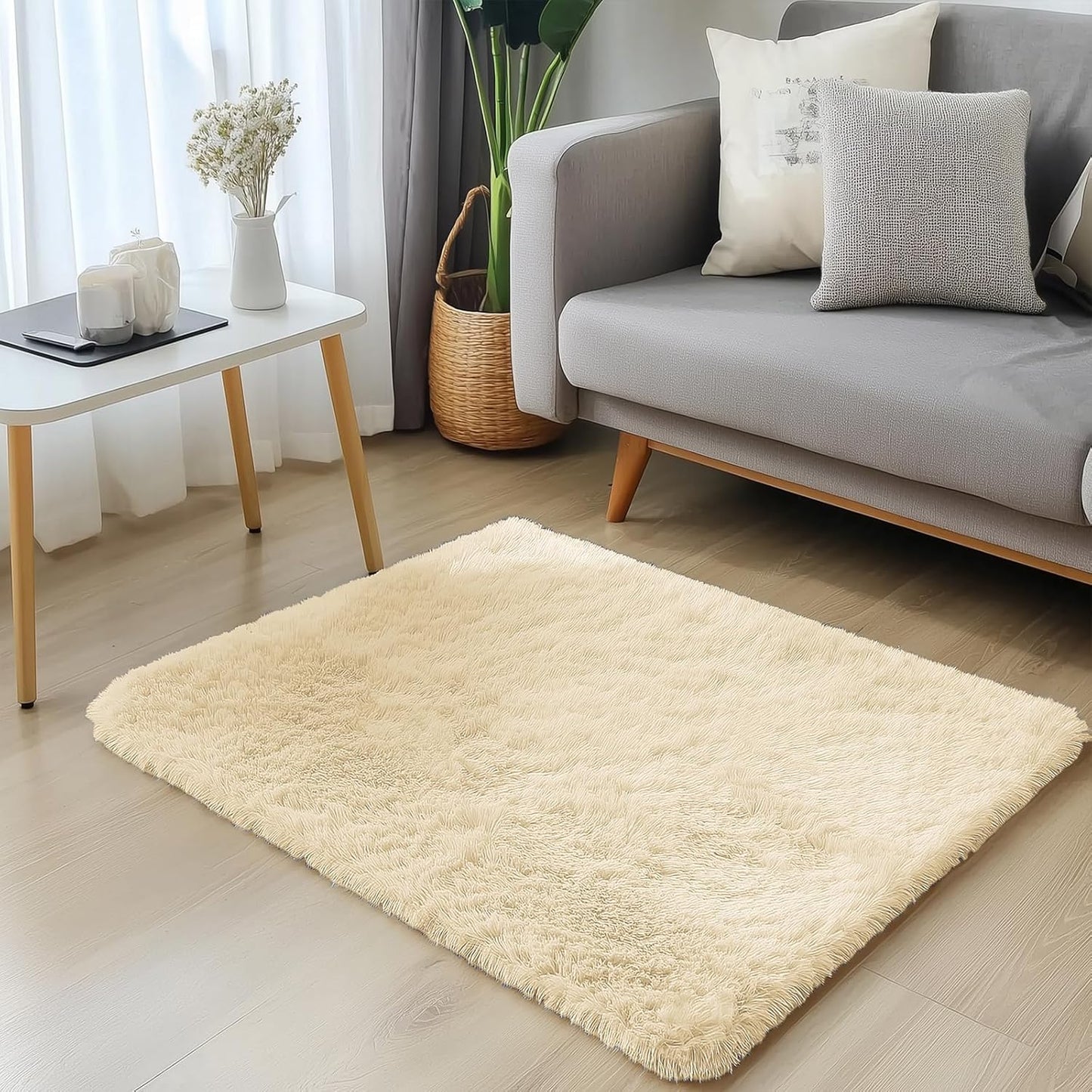 OLANLY Small Bedside Rug - Soft, Machine Washable Shaggy Throw Rug for Bedroom & Nursery | Cream