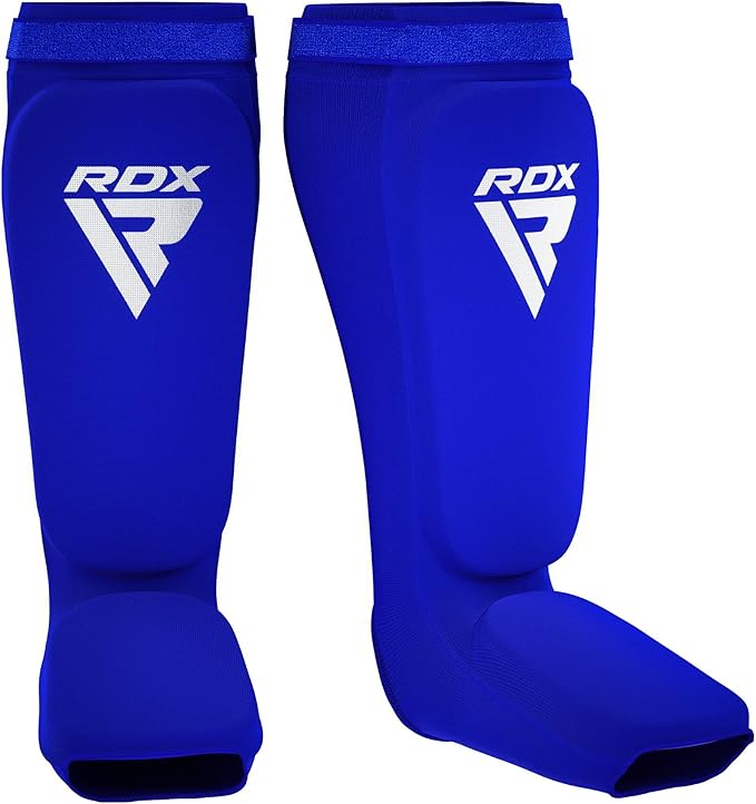 RDX Shin Guards Kickboxing Muay Thai, SATRA Approved, MMA Leg Instep Protection Pads, Sparring Training Martial Arts Boxing, Elasticated Padded Protector, Karate BJJ Taekwondo Gear, Men Women