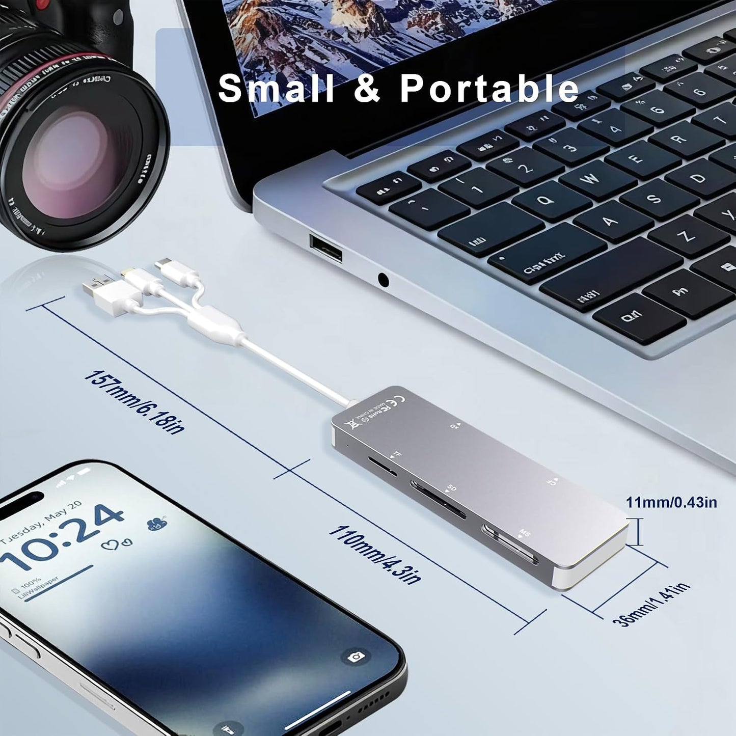 Ardaddyn 5-in-1 Aluminum Memory Stick Pro Duo Adapter for iPhone/PC/Android, Lightning USB C USB A Multi Card Reader