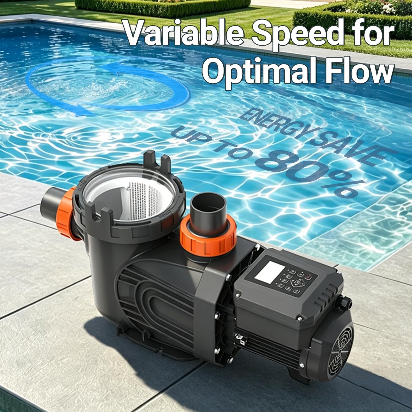 Varpoolfaye 1.8HP Variable Speed Pool Pump for Inground & Above-Ground Pools, Permanent Magnet Motor, 220V-240V, High-Flow 9114 GPH, Energy Efficient & Quiet Self-Priming Pool Pump with Filter Basket