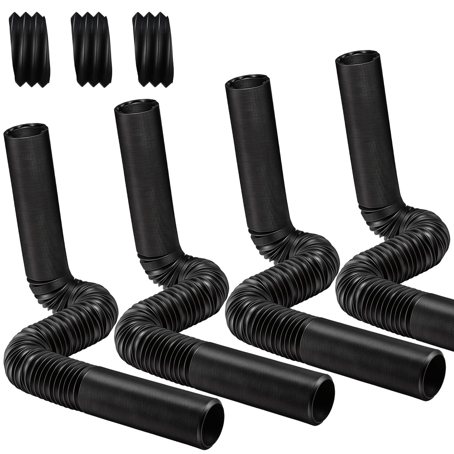Joyfolk 4"×65ft Spliceable Extra Expandable Landscaping Drain Pipe, 4 Flexible Corrugated Downspout Drain Pipes with 3 Connectors Black for Outdoor Gutter Extension, Pond Pump, Rainwater Drainage
