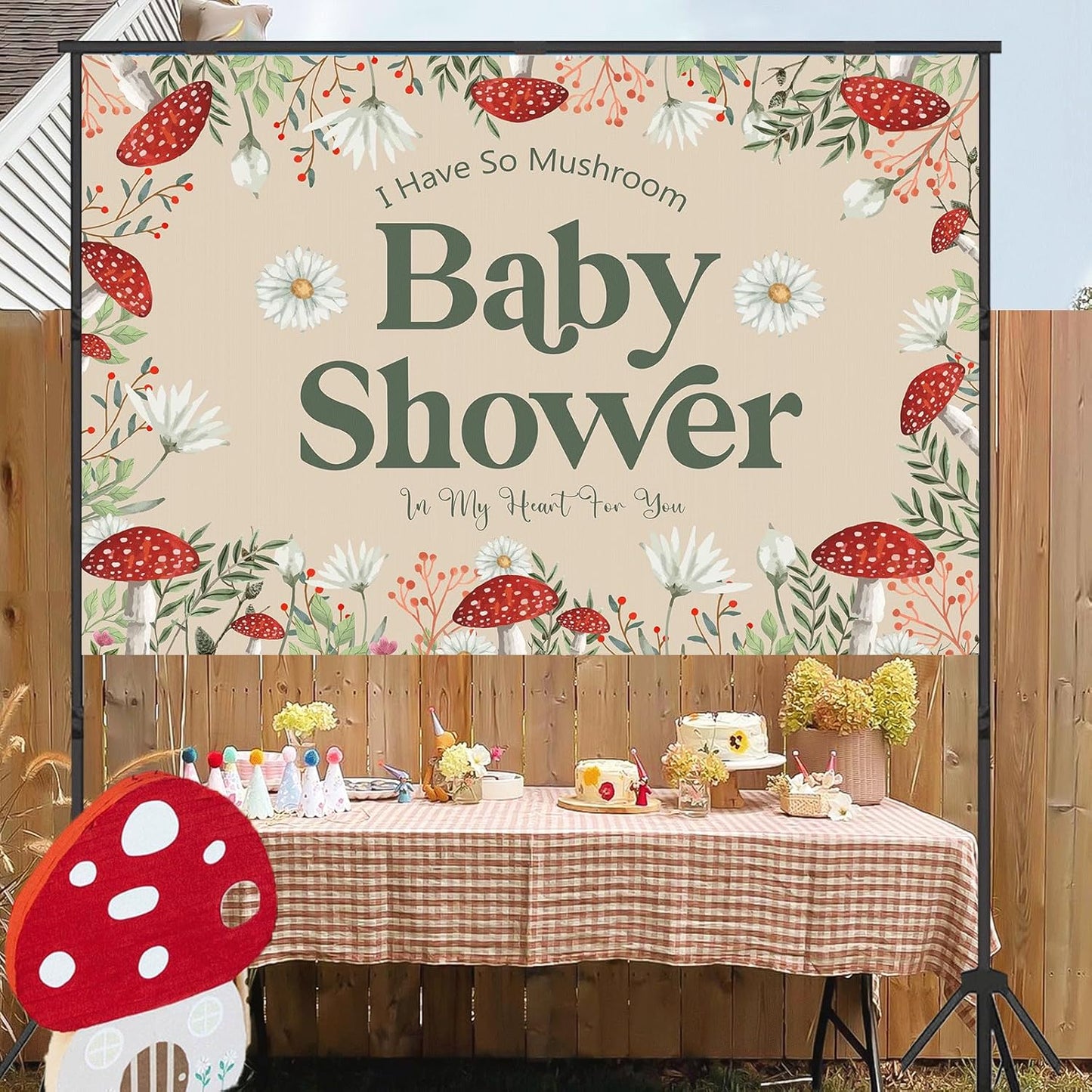 Sursurprise 5 3ft Mushroom Baby Shower Decorations, Mushroom Baby Shower Backdrop Banner Photo Photography Background *