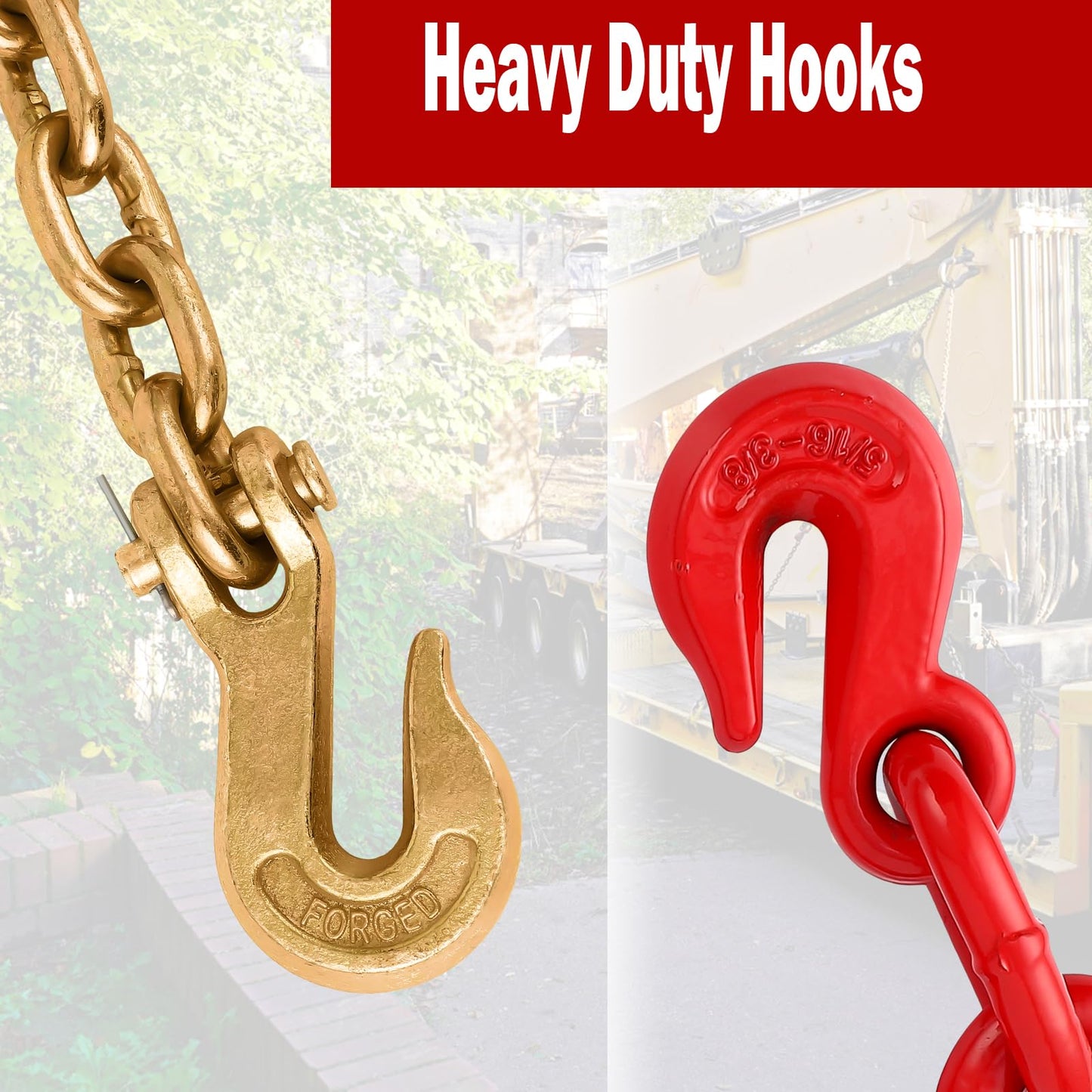 2 Pcs 5/16'' to 3/8'' Chain and Binder Kit, Ratchet Load Binder with Work Load Limit 9200 LBS, 5/16''x10 FT Grade 70 Chain with Working Load Limit 6600 LBS for Heavy Duty Cargo Flatbed Trailers
