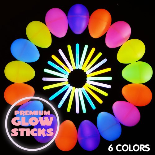 JOYIN 200 Pcs Easter Egg with 300 Pcs Easter Glow Sticks, Glow in the Dark for Kids Easter Basket Stuffers, Easter Egg Hunt Party Favors Classroom Decorations Supplies