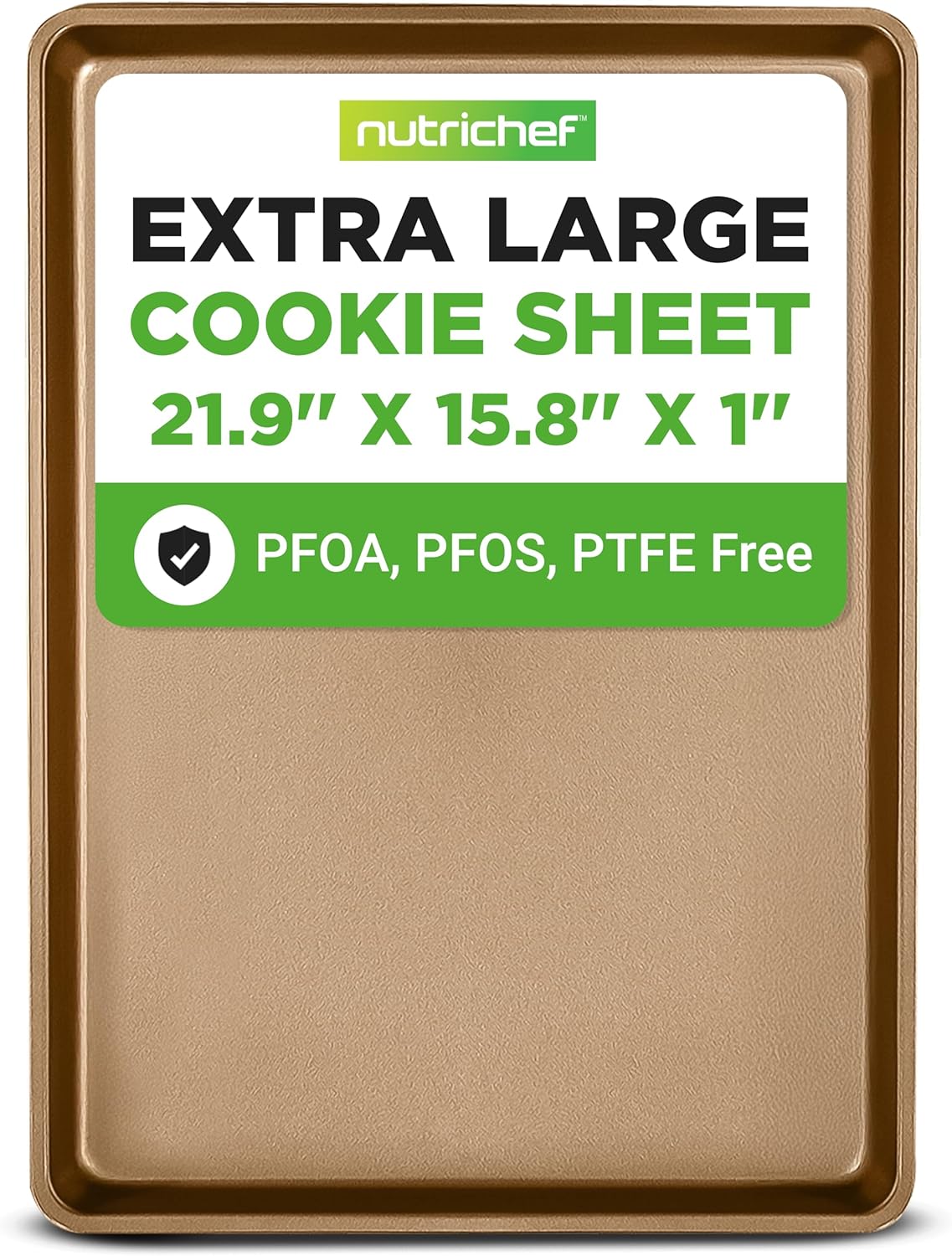 NutriChef Nonstick XL Cookie Sheet - Extra Large 22" x 16" Carbon Steel Baking Pan for Cookies & Pastries - Gold