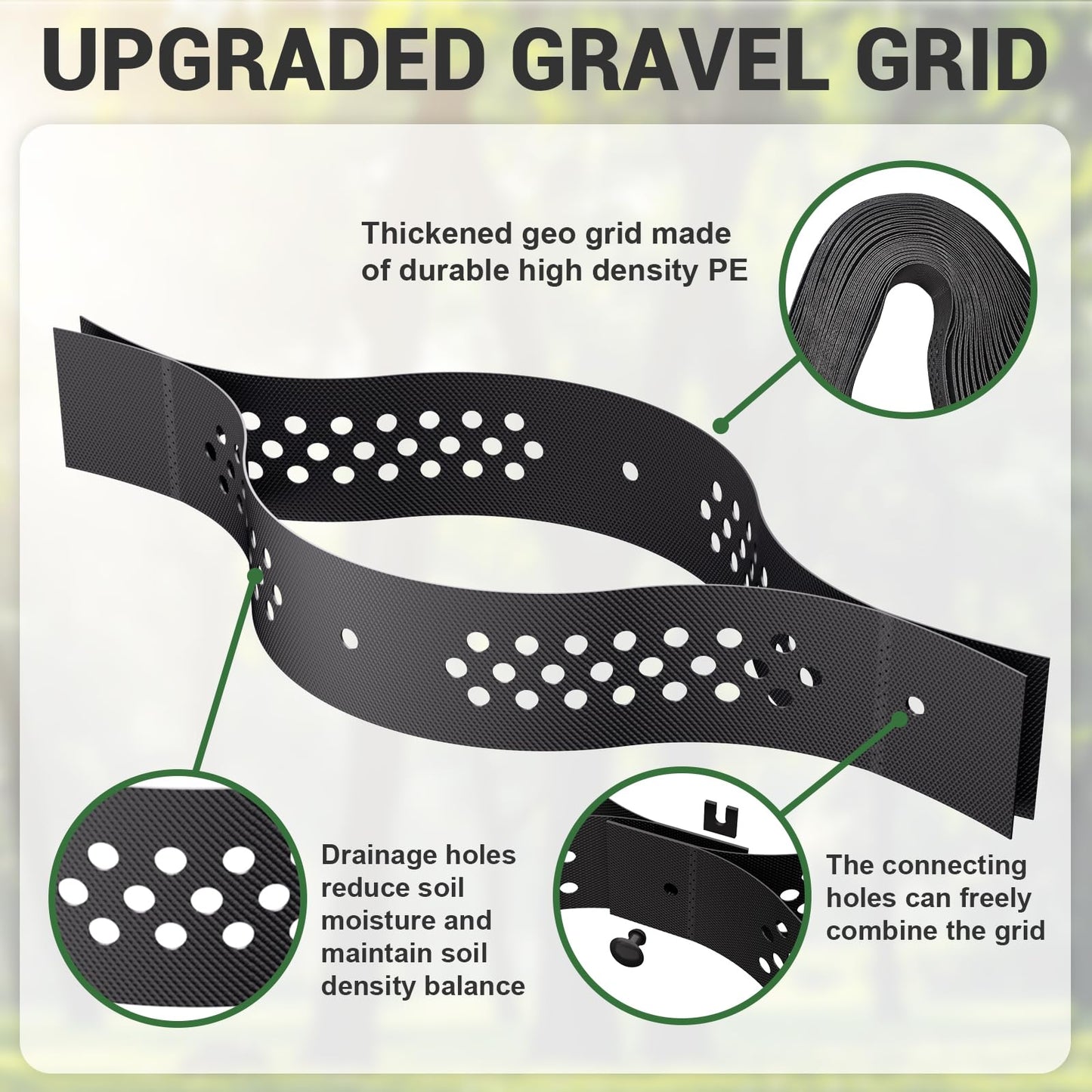 Gravel Grid 4.4x33 FT with 20Pcs Landscape Staples, 2'' Thick Geogrid Ground Grid 2200 lbs per Sq Ft Erosion Control Geo Grid for Driveway, Walkway, Horse Paddock, Patio, Parking Lot, Slope