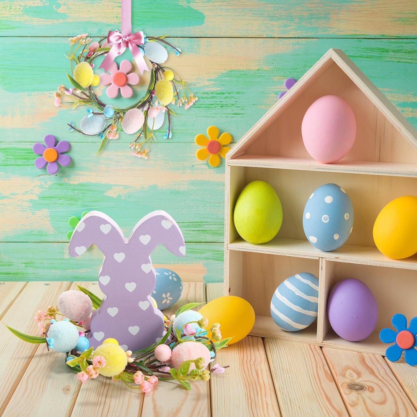 XunYee Easter Egg Candle Rings - 4 Pcs Mini Pastel Berry Floral Candleholders for Spring Decor | Farmhouse Centerpiece