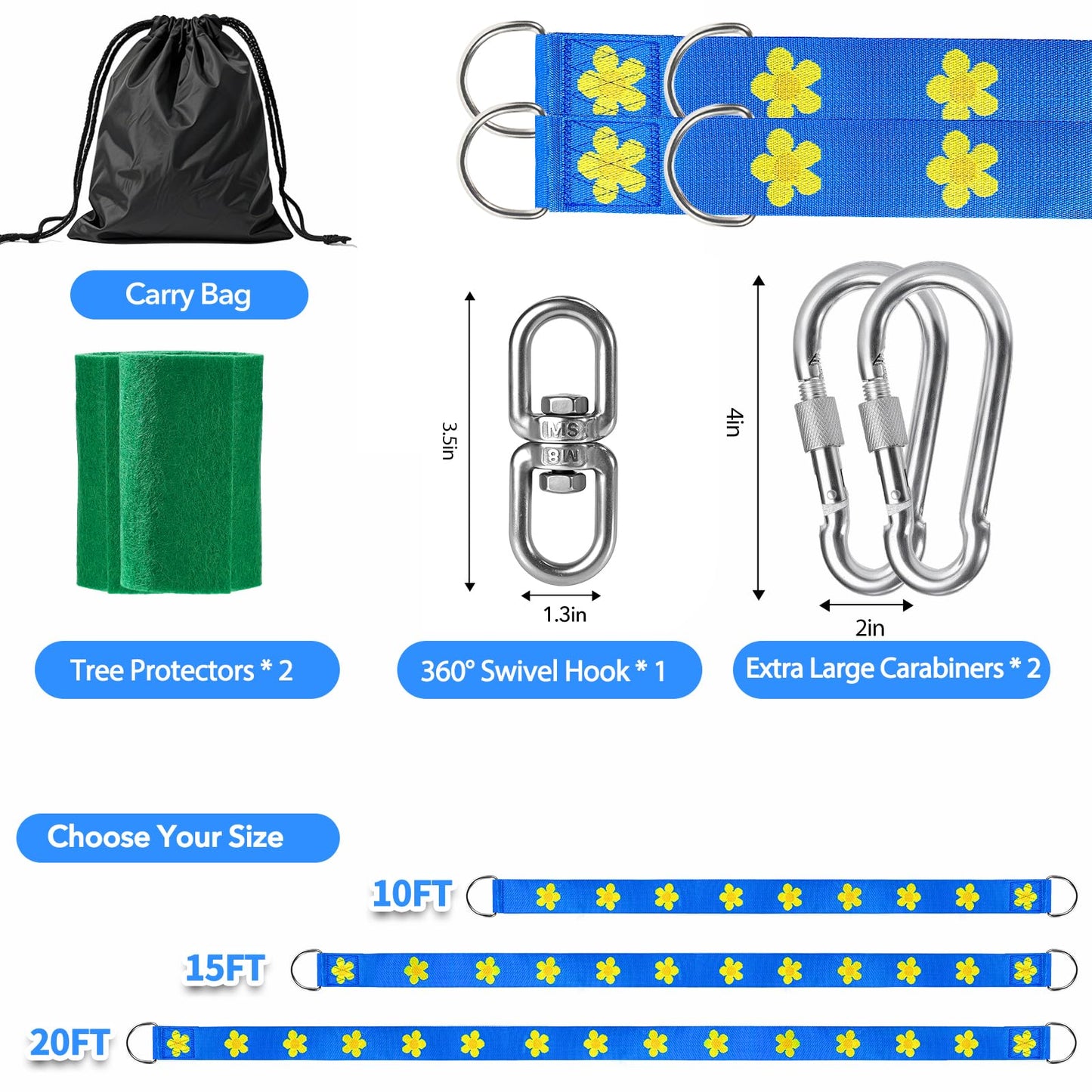 Werflyto Safe Tree Swing Hanging Straps Kit, 3FT/10FT/15FT/20FT, Heavy Duty Holds 5500LBS Extra Long Adjustable Tree Swing Straps, Easy & Fast Way to Hang Any Swing or Hammock(10 FT)