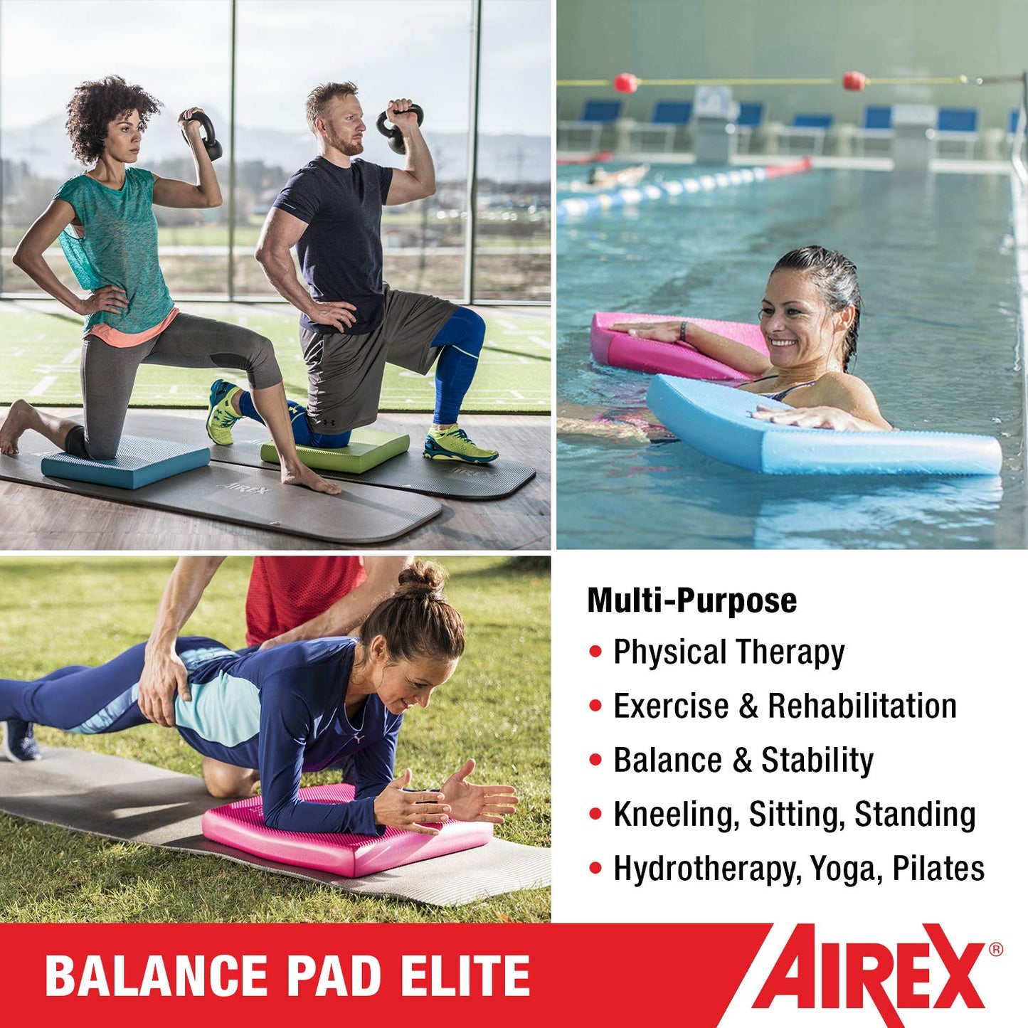 Airex Balance Pad - Exercise Foam Pad Physical Therapy, Workout, Plank, Yoga, Pilates, Stretching, Balancing Stability Mat, Kneeling Cushion, Mobility Strength Trainer for Knee, Ankle - Elite, Blue