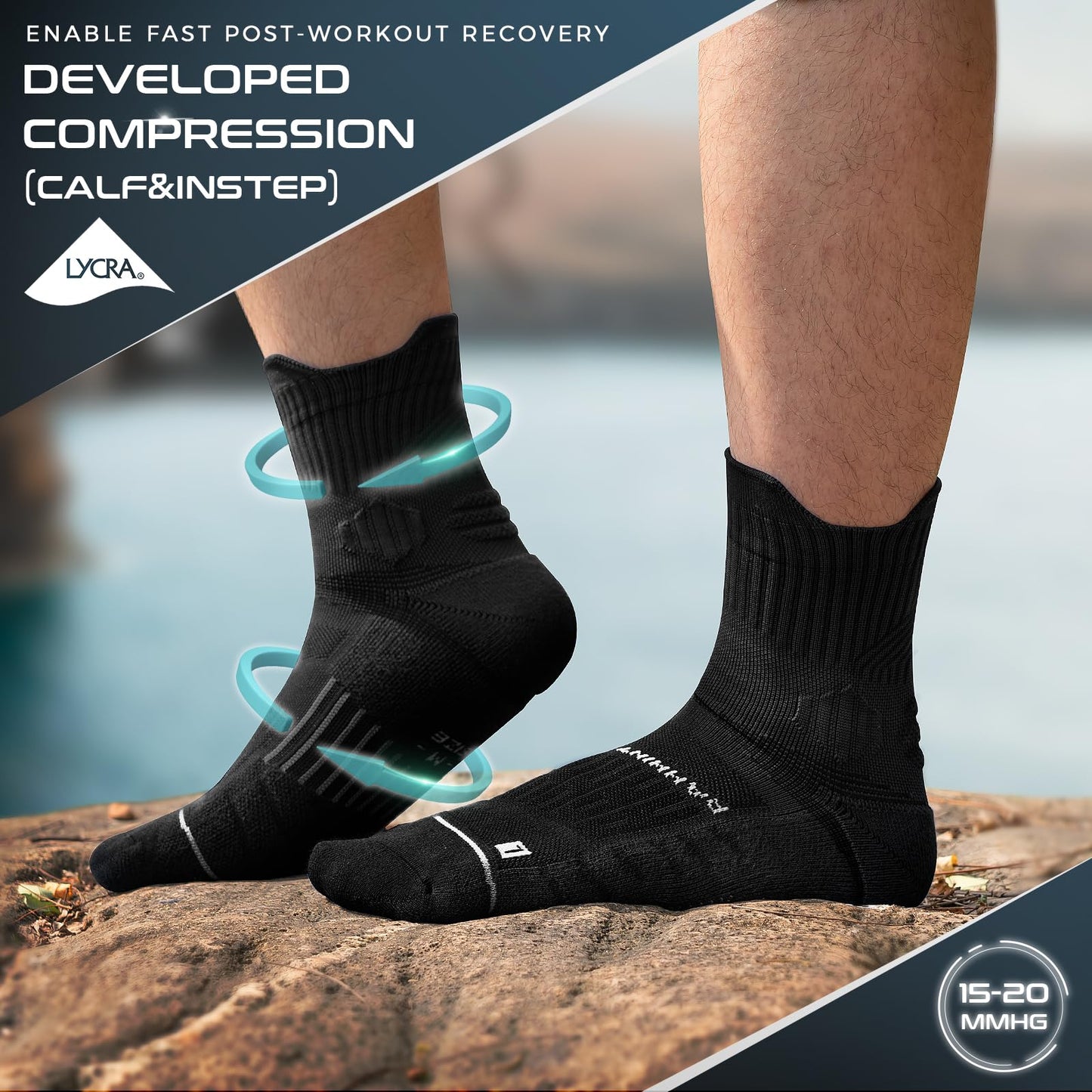 Rahhint CoolMax Quarter Compression Running Socks for Men Women, Wicking Cushion Athletic Hiking Socks 3 Pairs