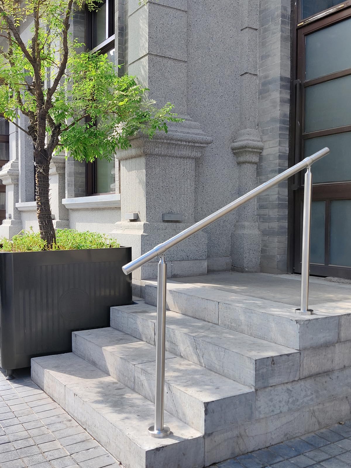 ZALNVEY Outdoor 4 Step Handrail, DIY 304 Stainless Steel Transitional Hand Rails with Installation Kit,Silver Porch Stair Railing for Concrete Brick or Wooden Steps, 54x36