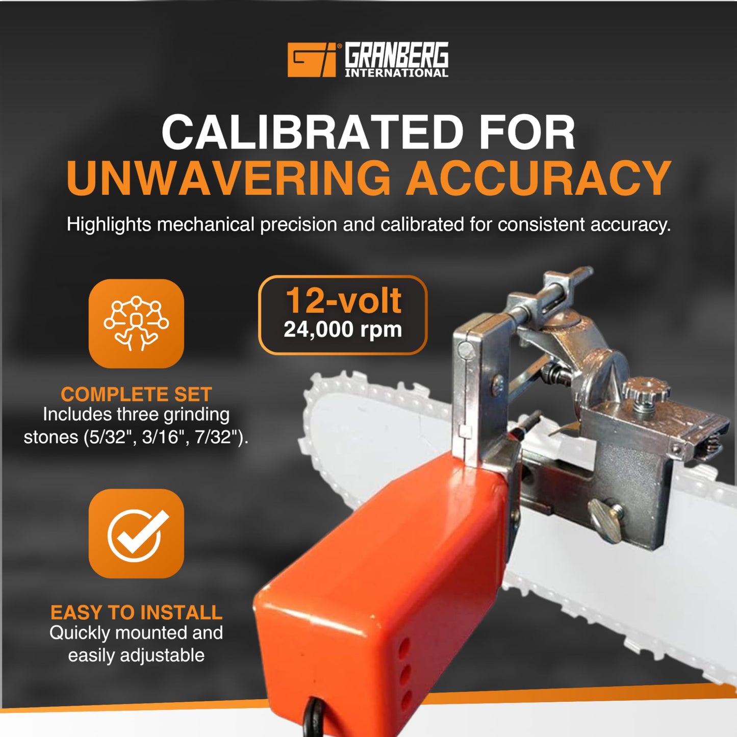 Granberg G1012XT Chainsaw Sharpener – 12V Electric Chainsaw Chain Sharpener Tool Kit, Bar-Mounted Grinder for Chain Saw Mill, Arborist Chainsaws Accessories