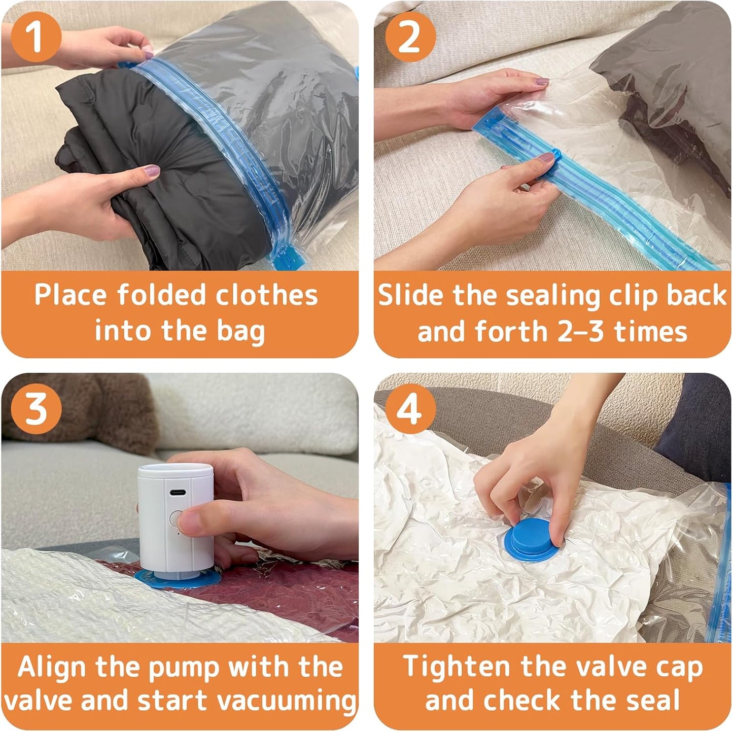 Skiennix Travel Vacuum Bags - 12 Pack Compression Bags with Rechargeable Mini Pump for Luggage & Suitcase